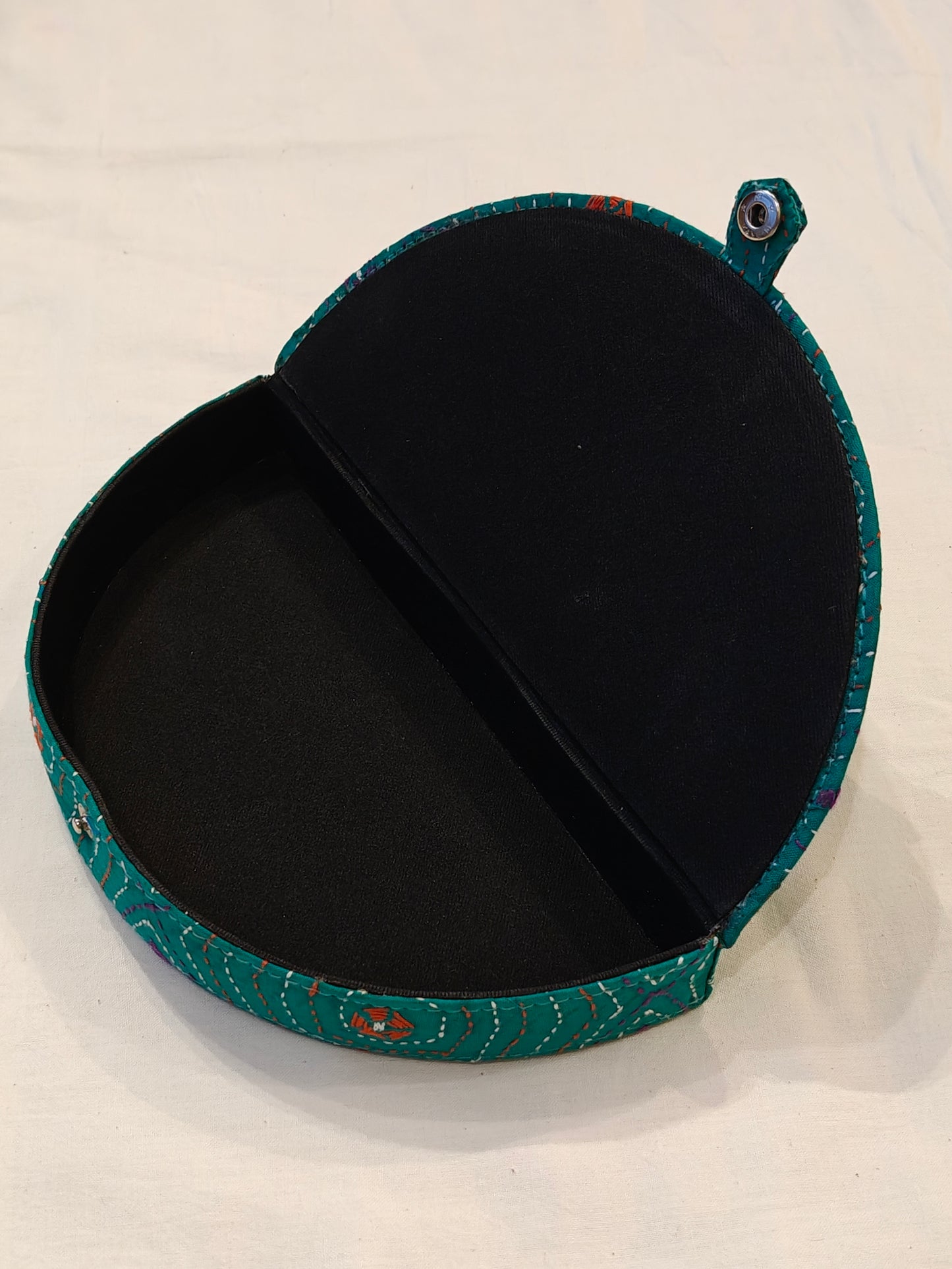Semi circular embroidered jewellery box