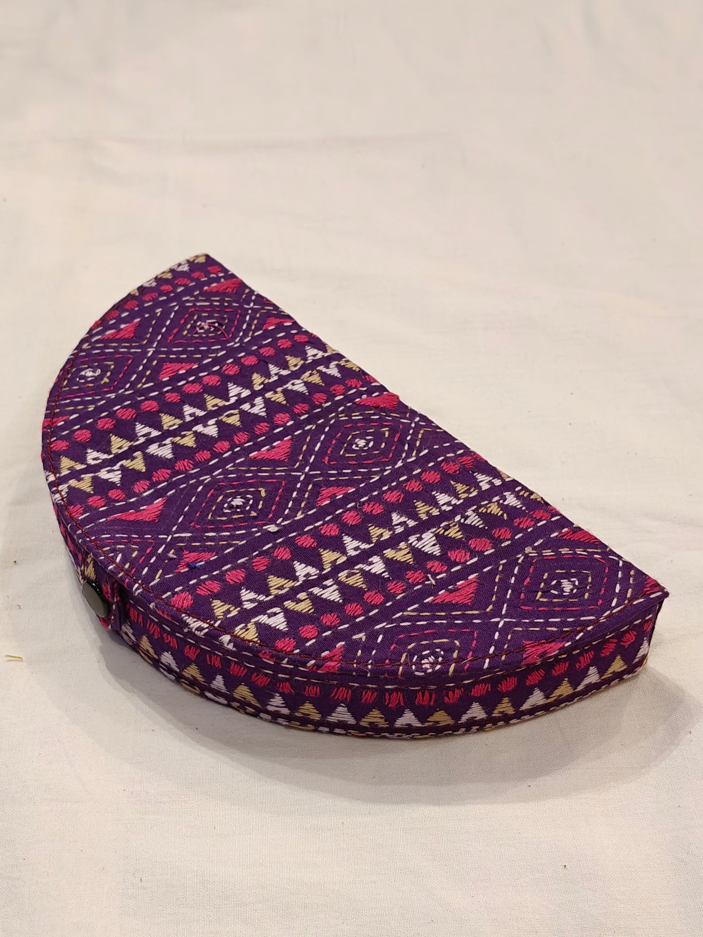 Semi circular embroidered jewellery box