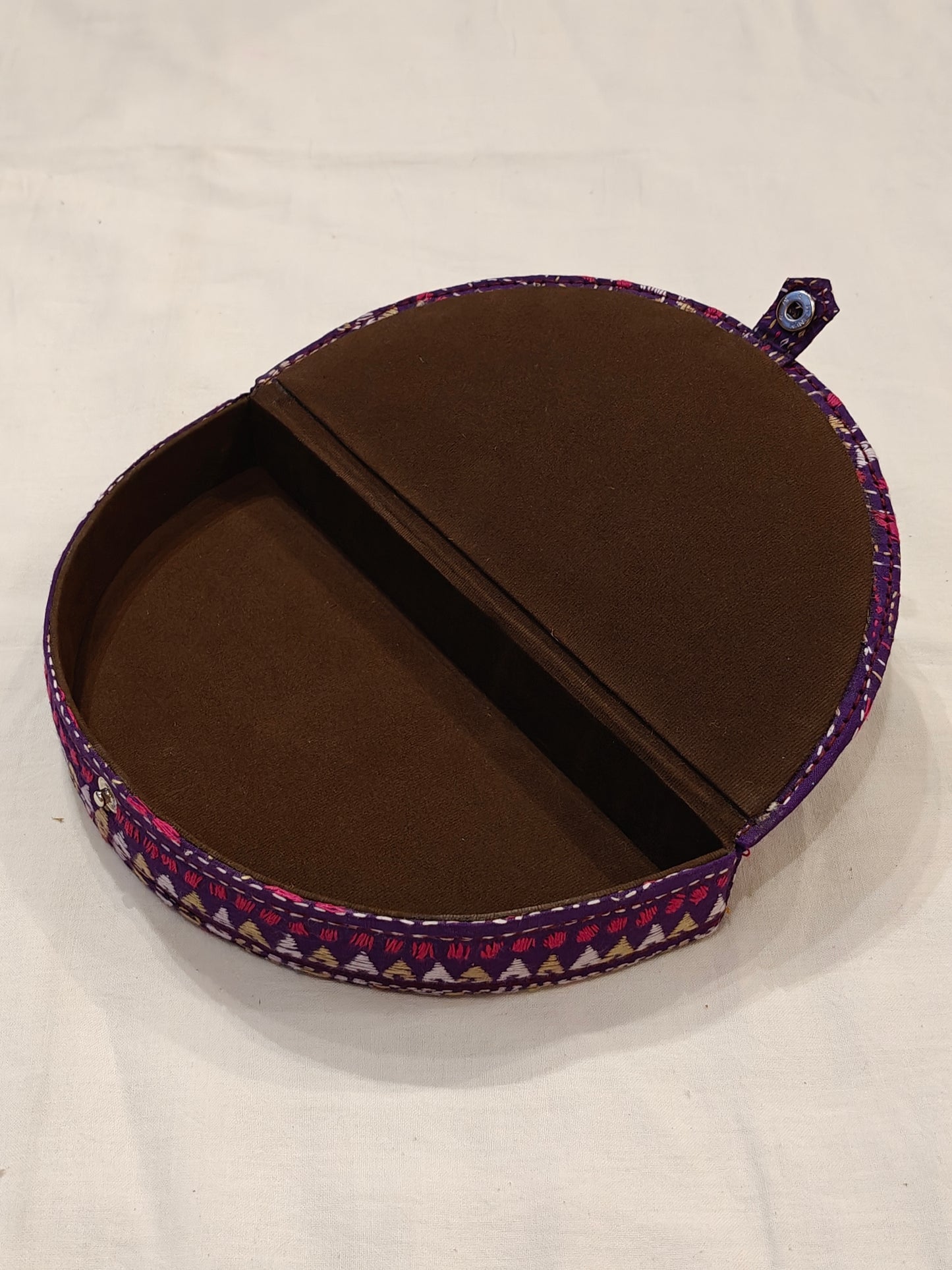 Semi circular embroidered jewellery box