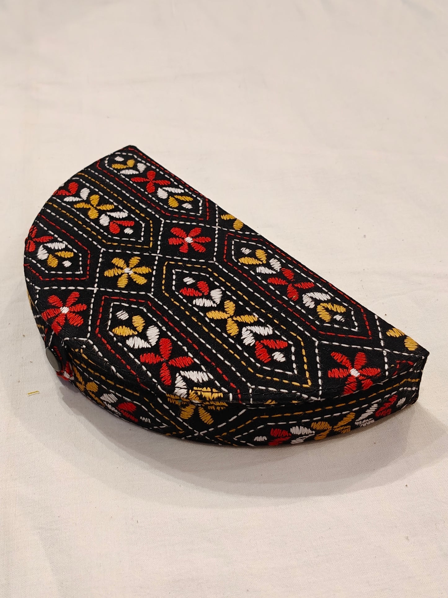 Semi circular embroidered jewellery box
