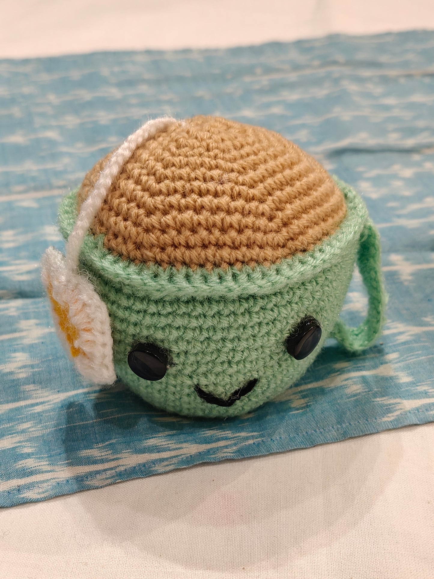 Cute Crochet tea cups with face and an attached tea bag - handcrafted crochet decor - 6pc set