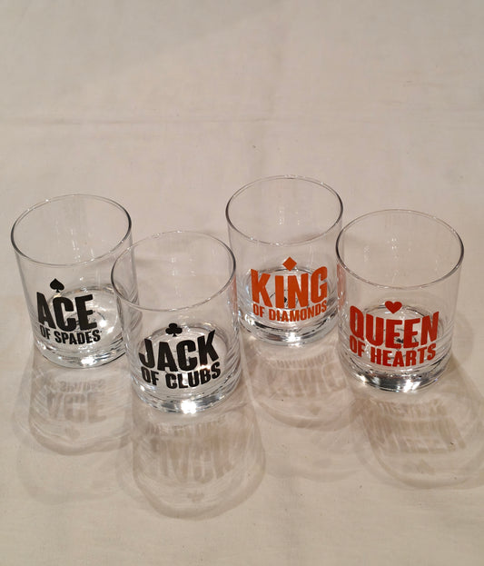 Playing cards theme whiskey glasses - set of 4