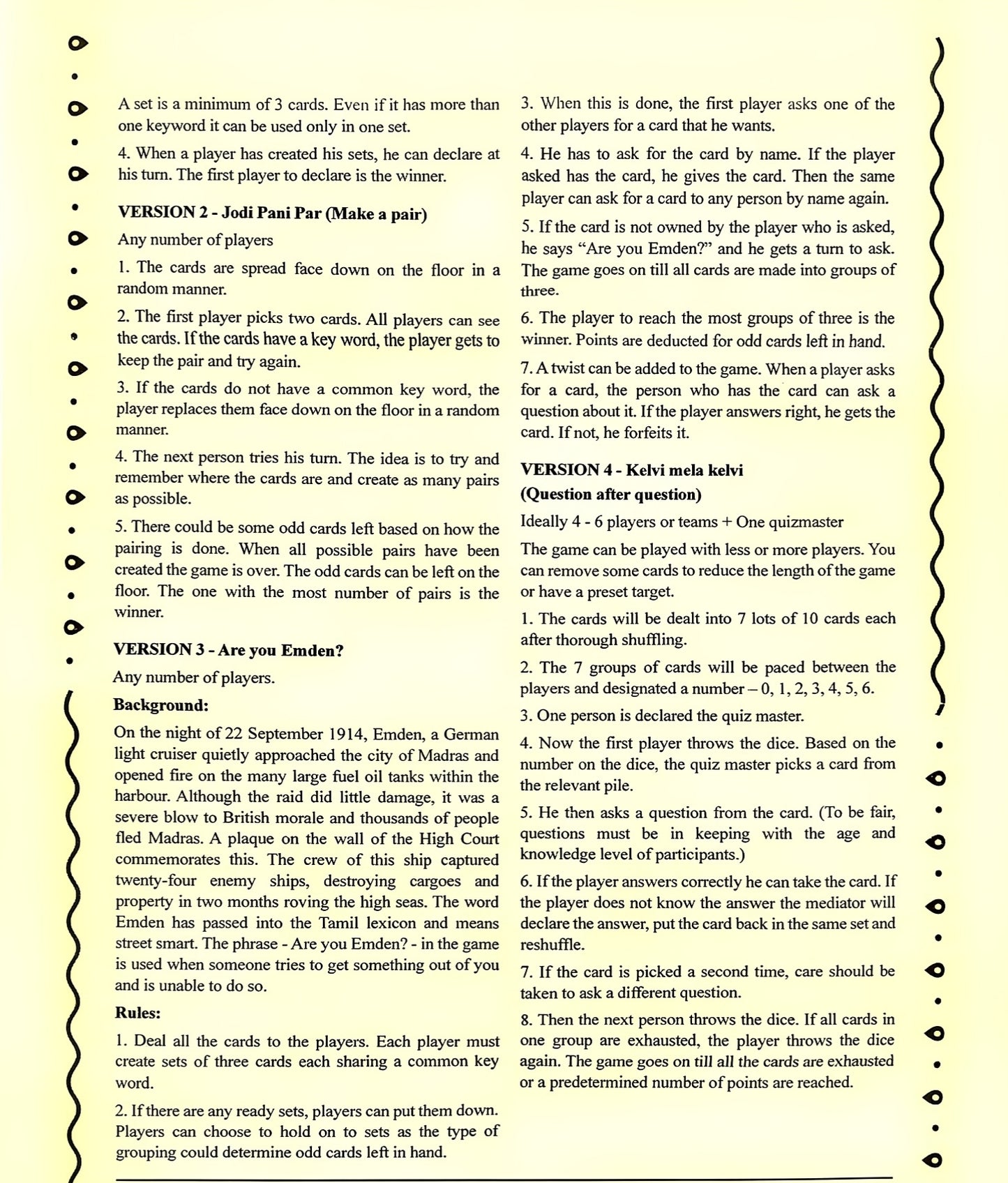 Memories of Madras - Unique Card Game