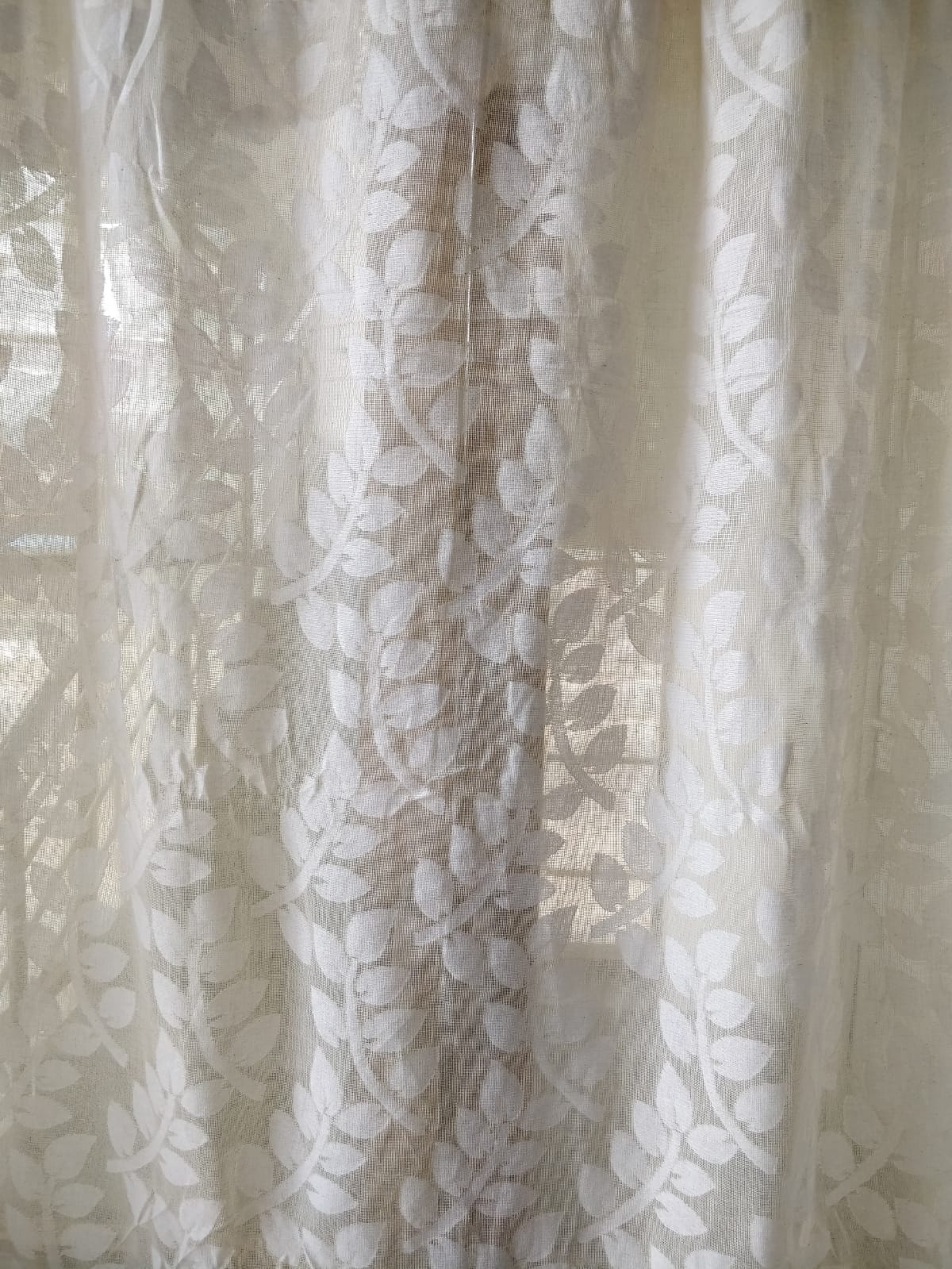 Off white banaras cotton leaves design cut work fabric