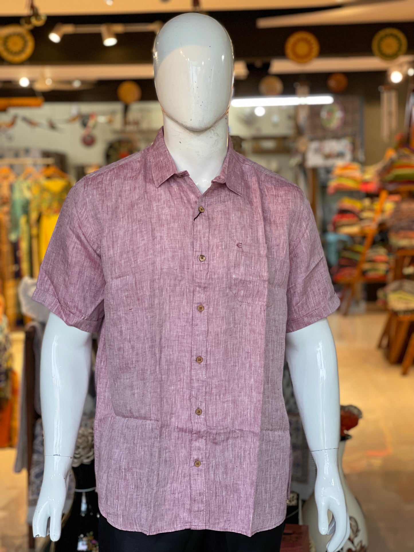 Maroon half sleeves mens natural hemp fabric shirt