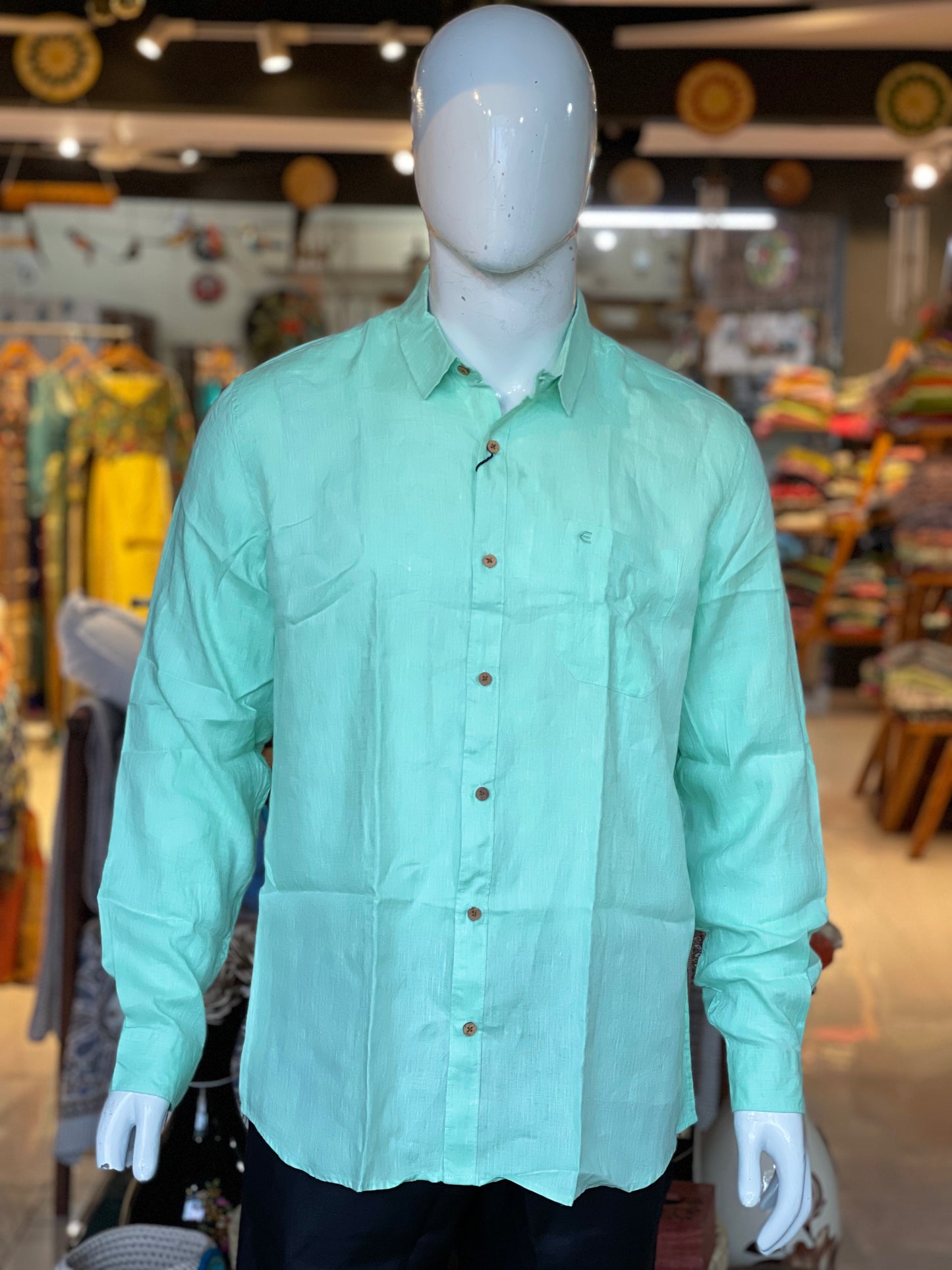 Pista green full sleeves mens natural hemp fabric shirt