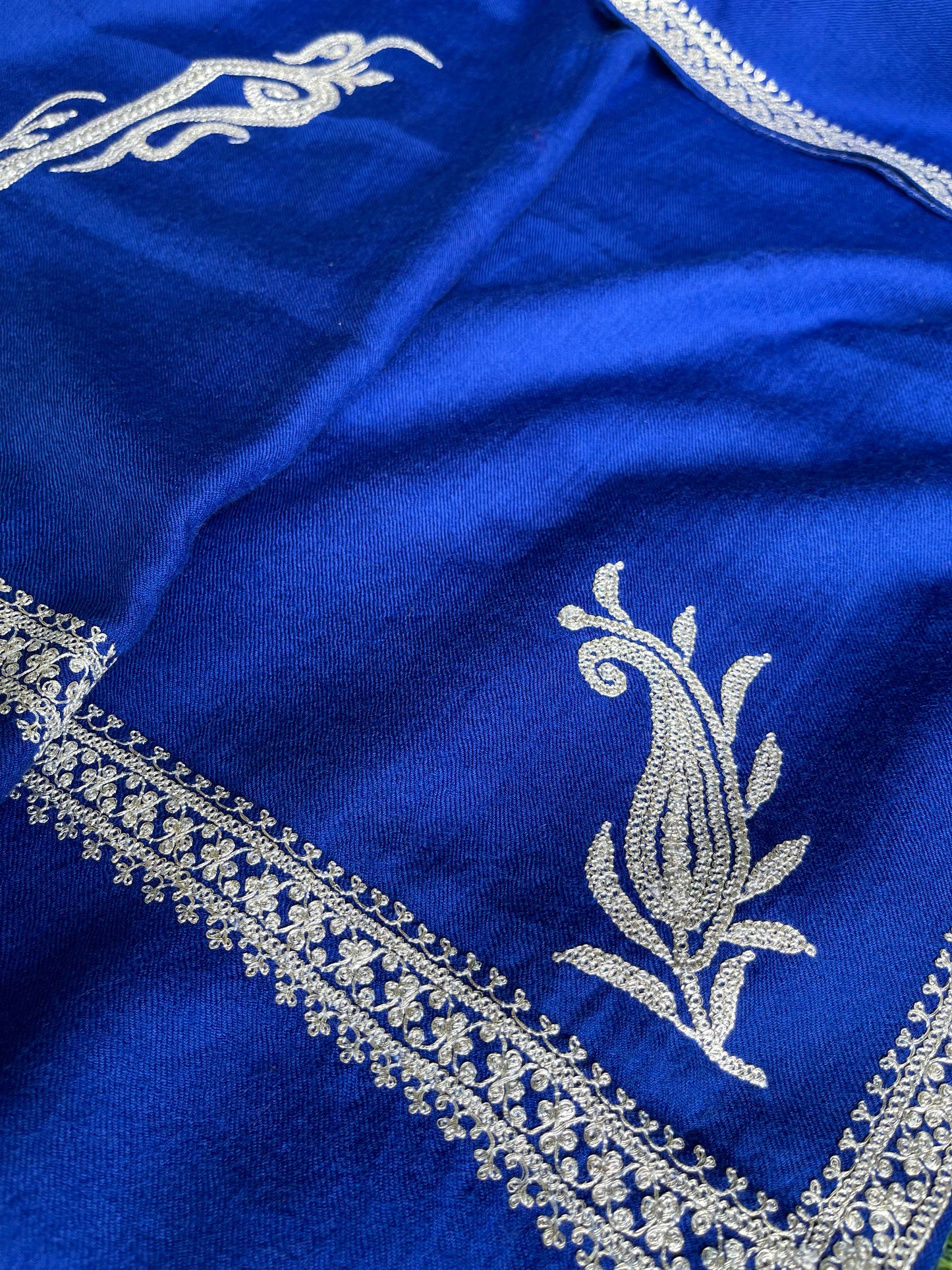 Royal blue Kashmiri Tilla hand embroidered Marino wool stole
