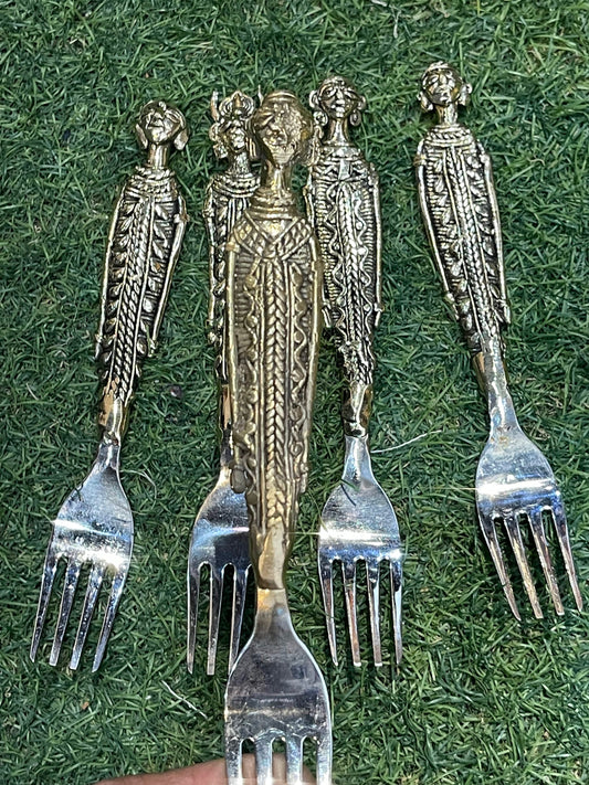 Dokra brass handcrafted fork with stainless steel head