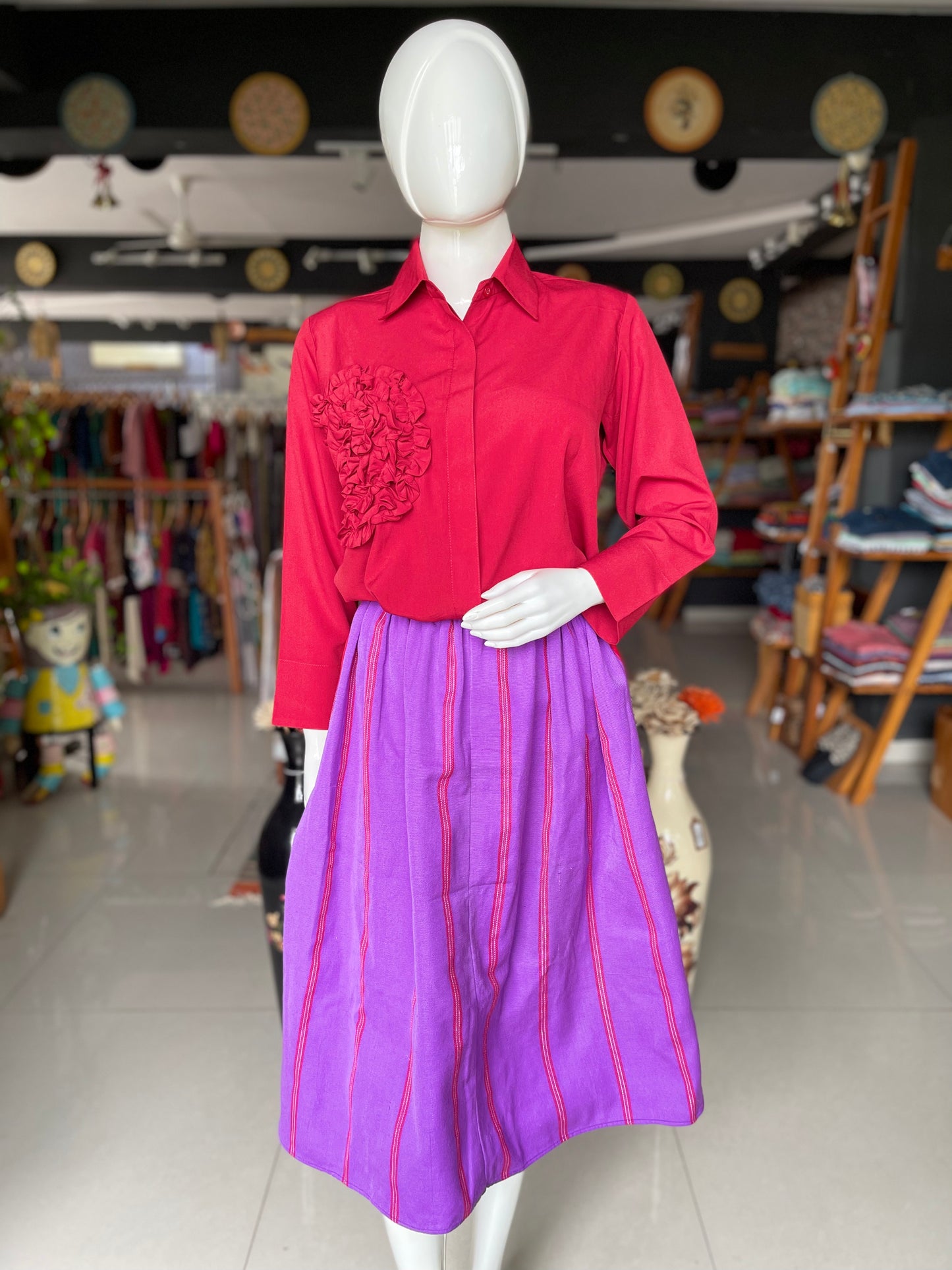 Maroon big flower front patch stylish shirt