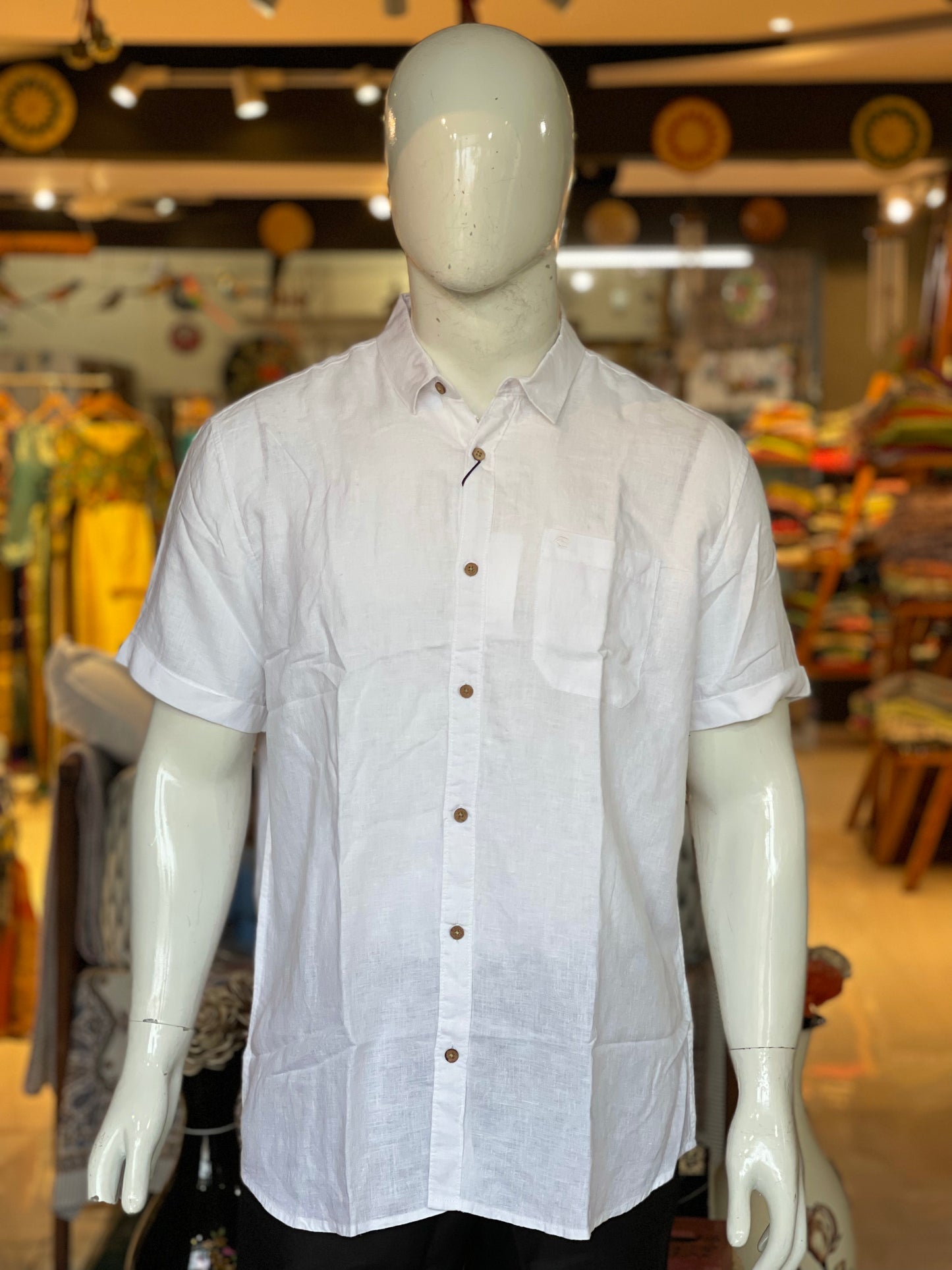 White half sleeves mens natural hemp fabric shirt