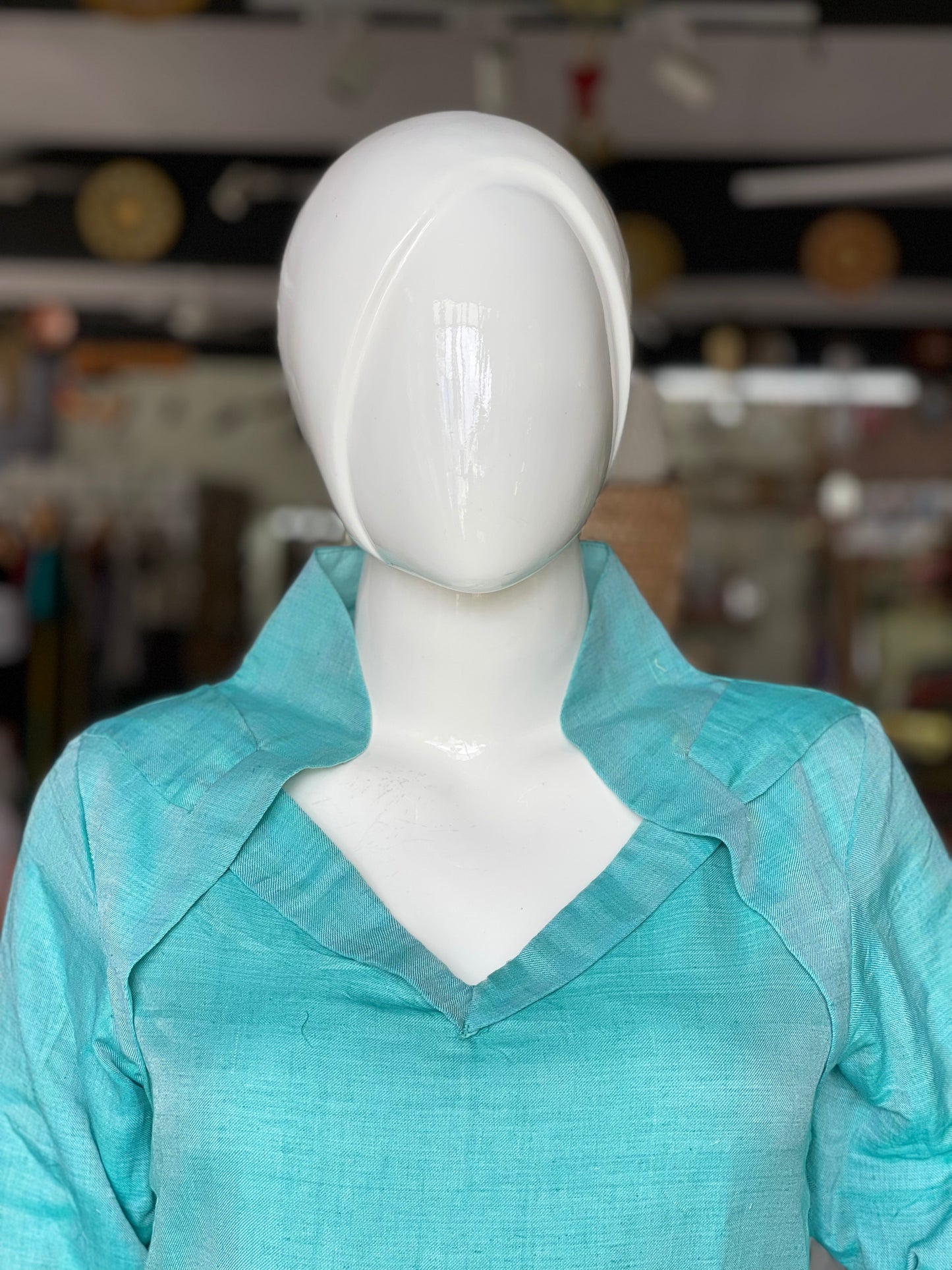 Sea green twill weave handloom soft cotton designer tunic