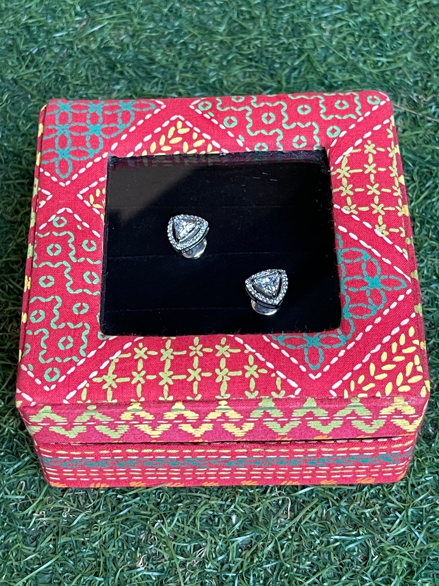 Pink cotton wrapped earrings / finger ring organiser- handcrafted with see through glass top