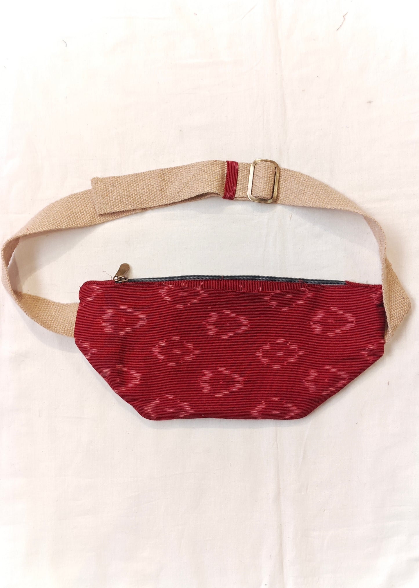 Waist fanny pack with multicolour fabric panels - Handmade jute bag