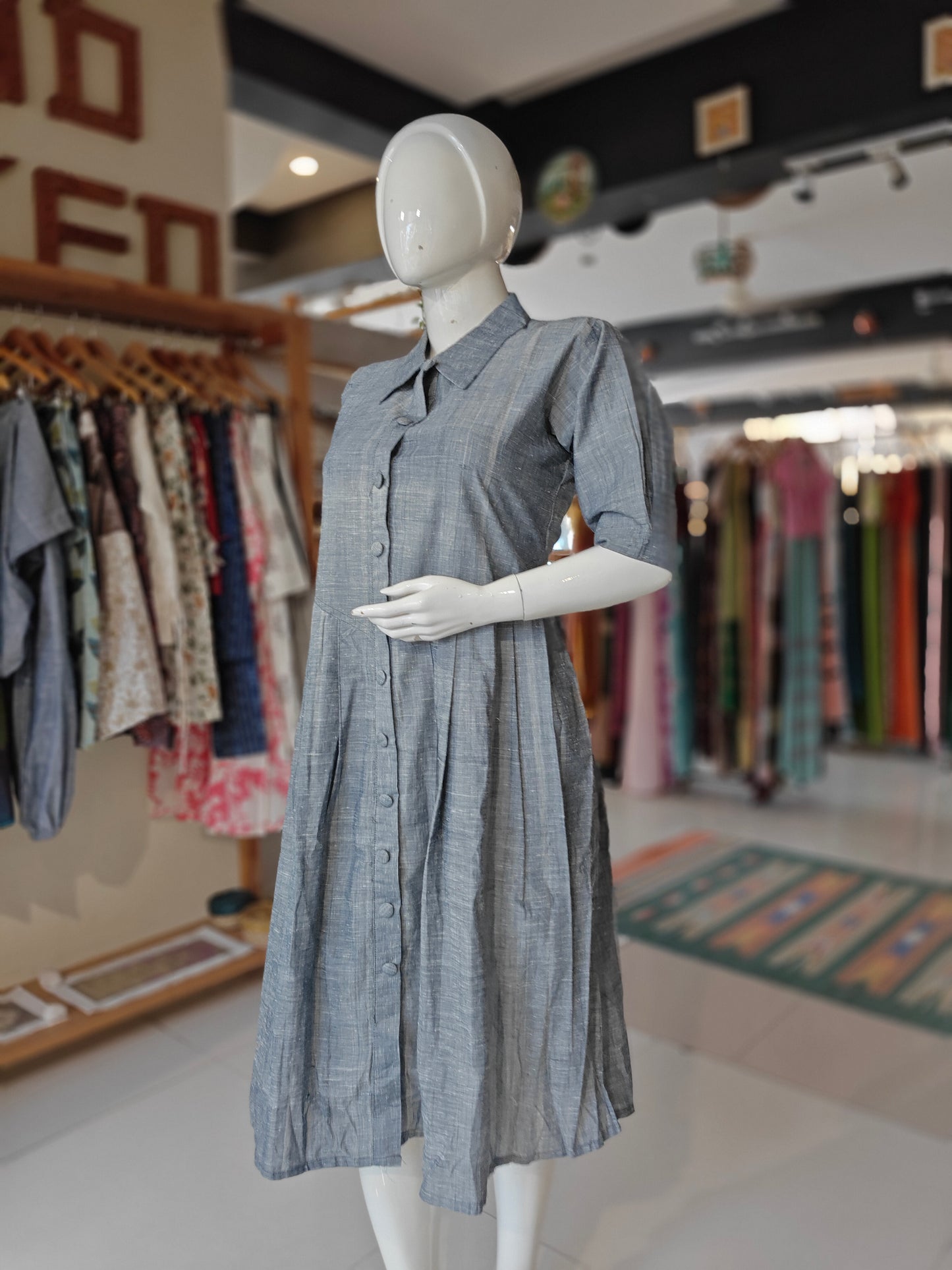 Grey cotton shirt styled collared dress