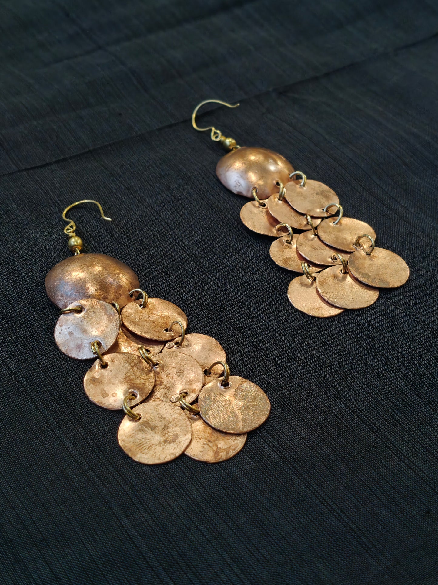 Circular 3 tier dangles handcrafted copper earrings