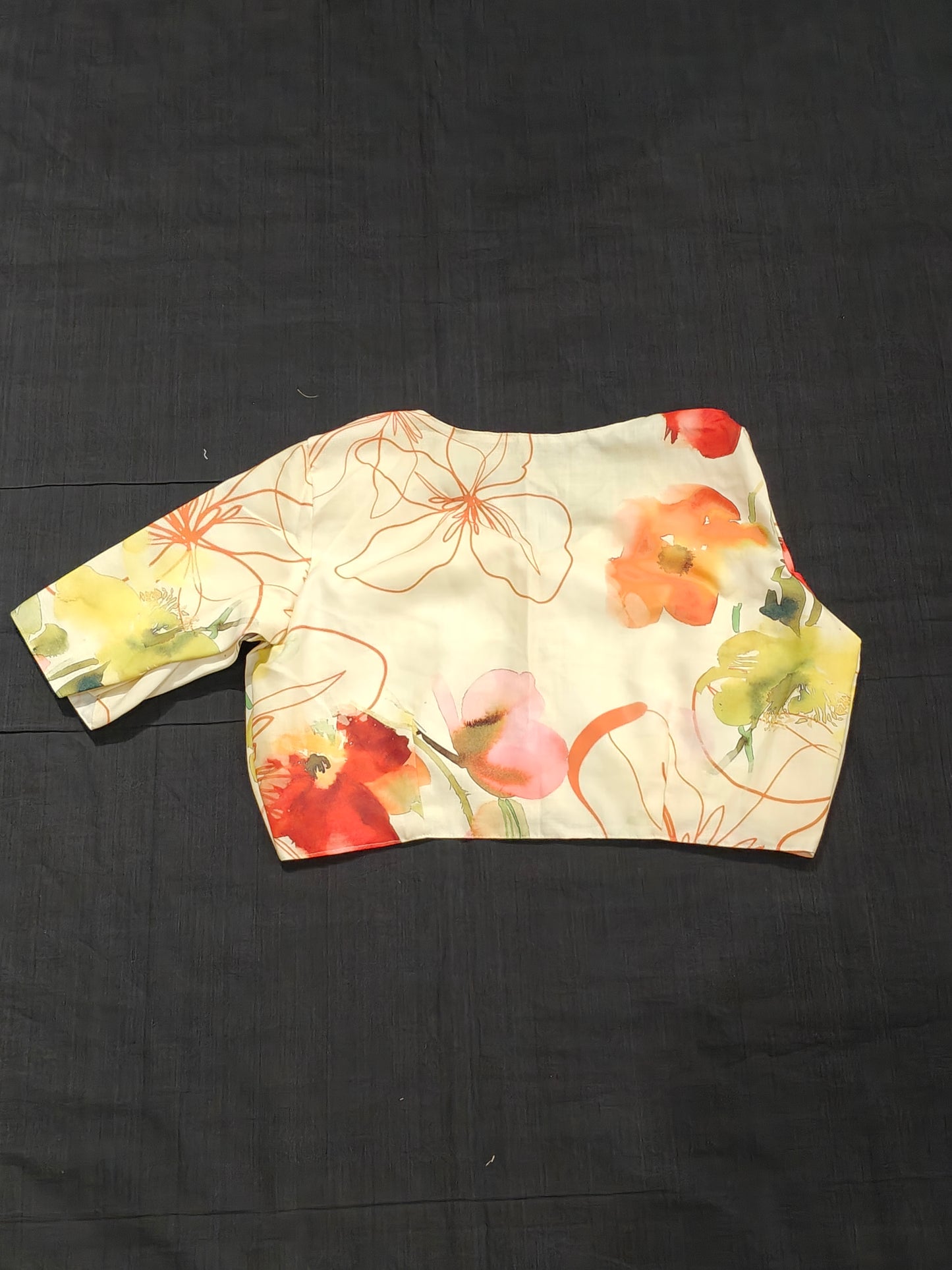 Floral printed on cream elbow sleeves blouse