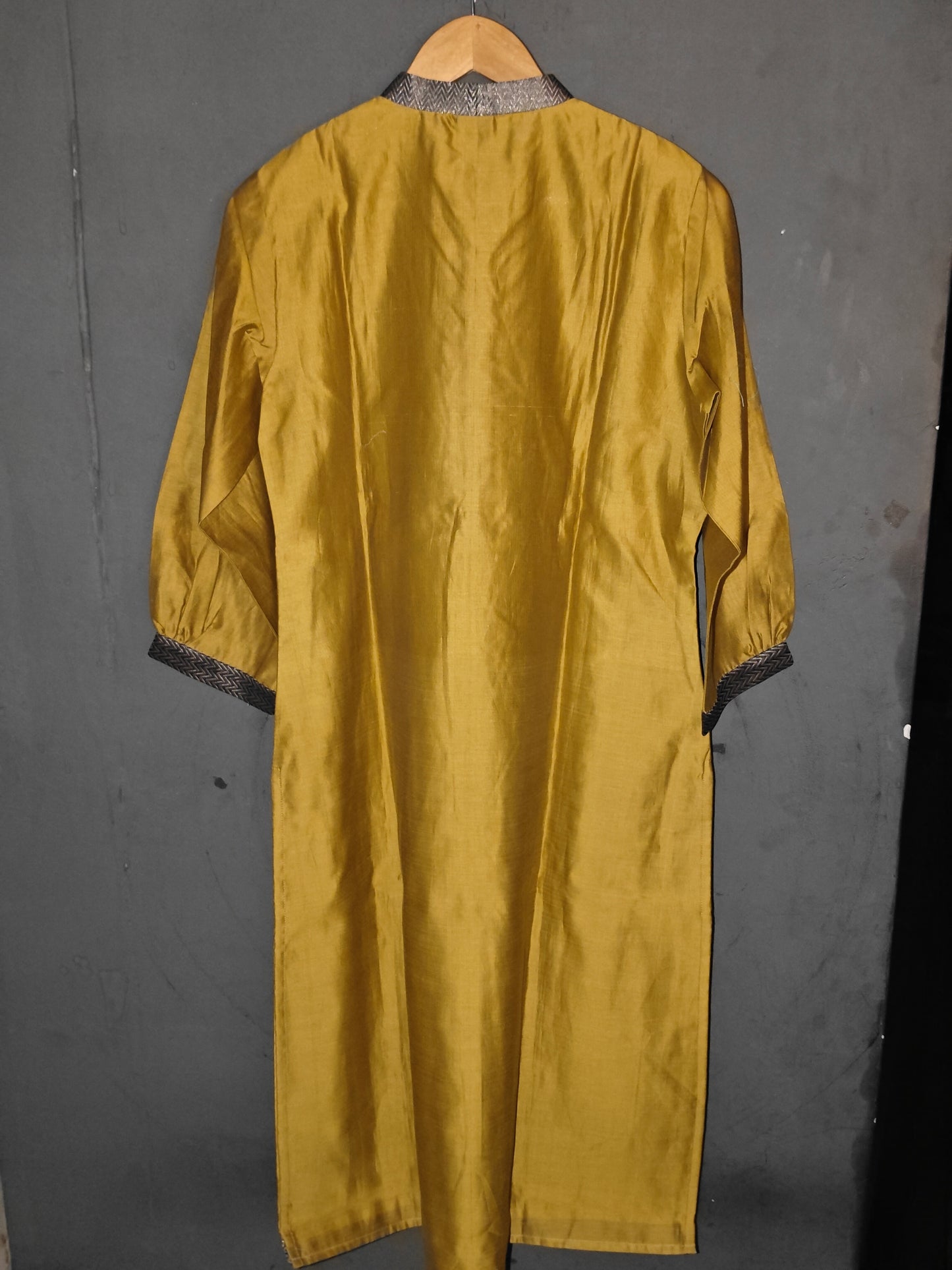 Mustard gold silk cotton kurta with pintucks