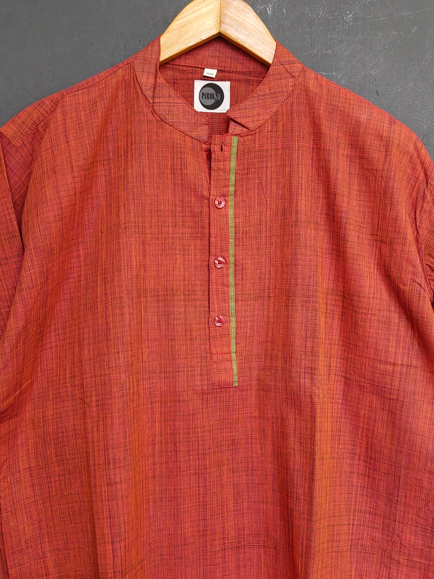 Red cotton full sleeves long kurta for men
