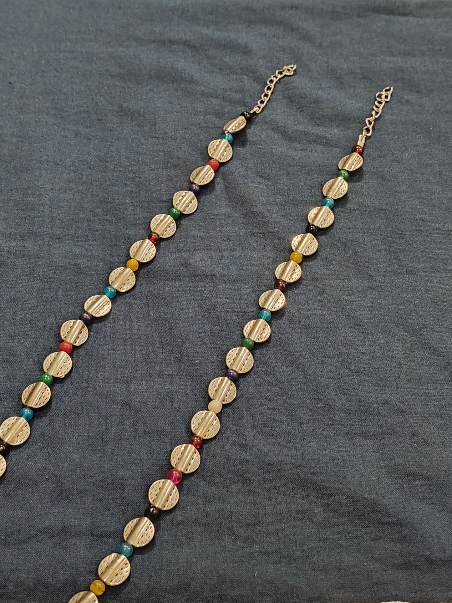 Silver disc with beads - Anklets pair