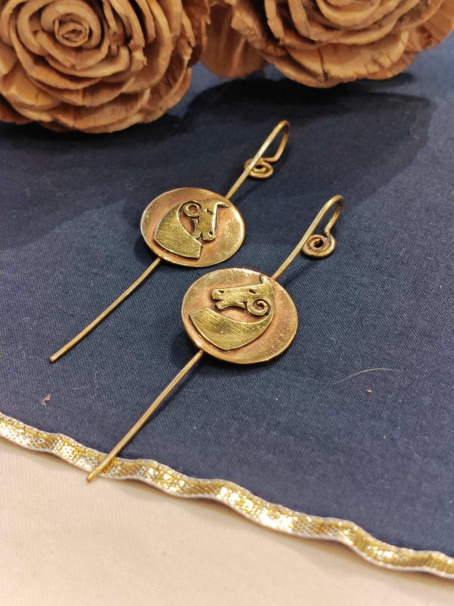Horse head design handcrafted copper brass ear bugidis/ clip on