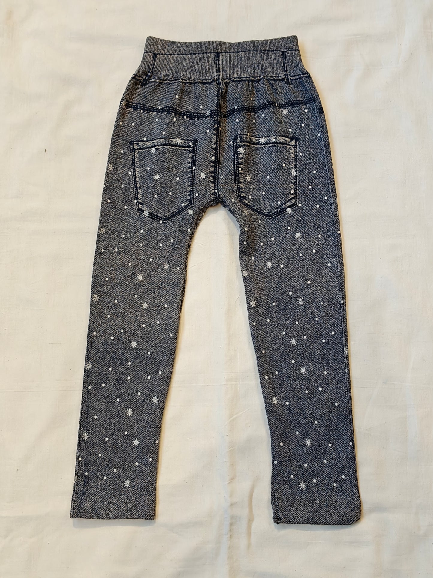 Grey denim style jeggings for children with white stars pattern