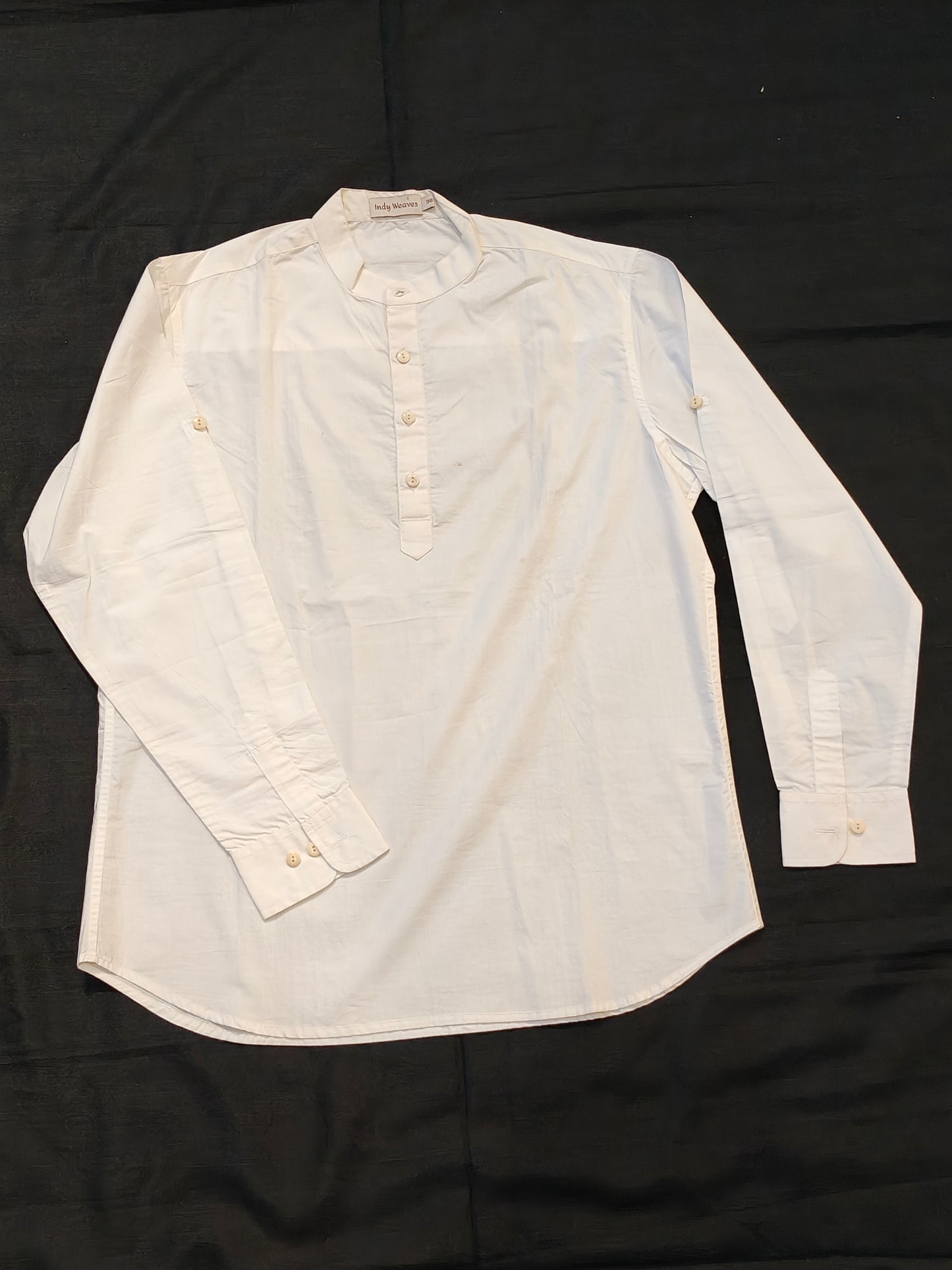 White cotton full sleeved short kurta for men
