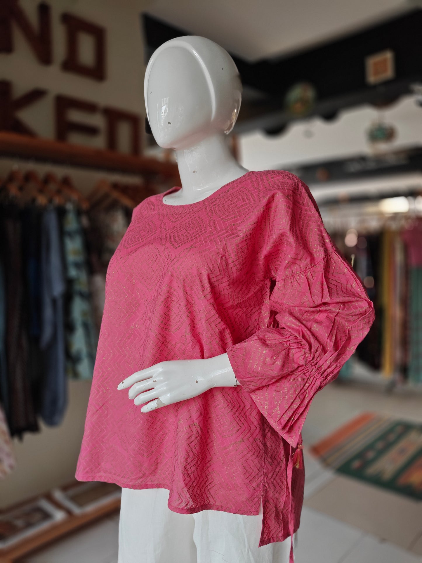Pink with gold diamonds print relaxed fit tunic top