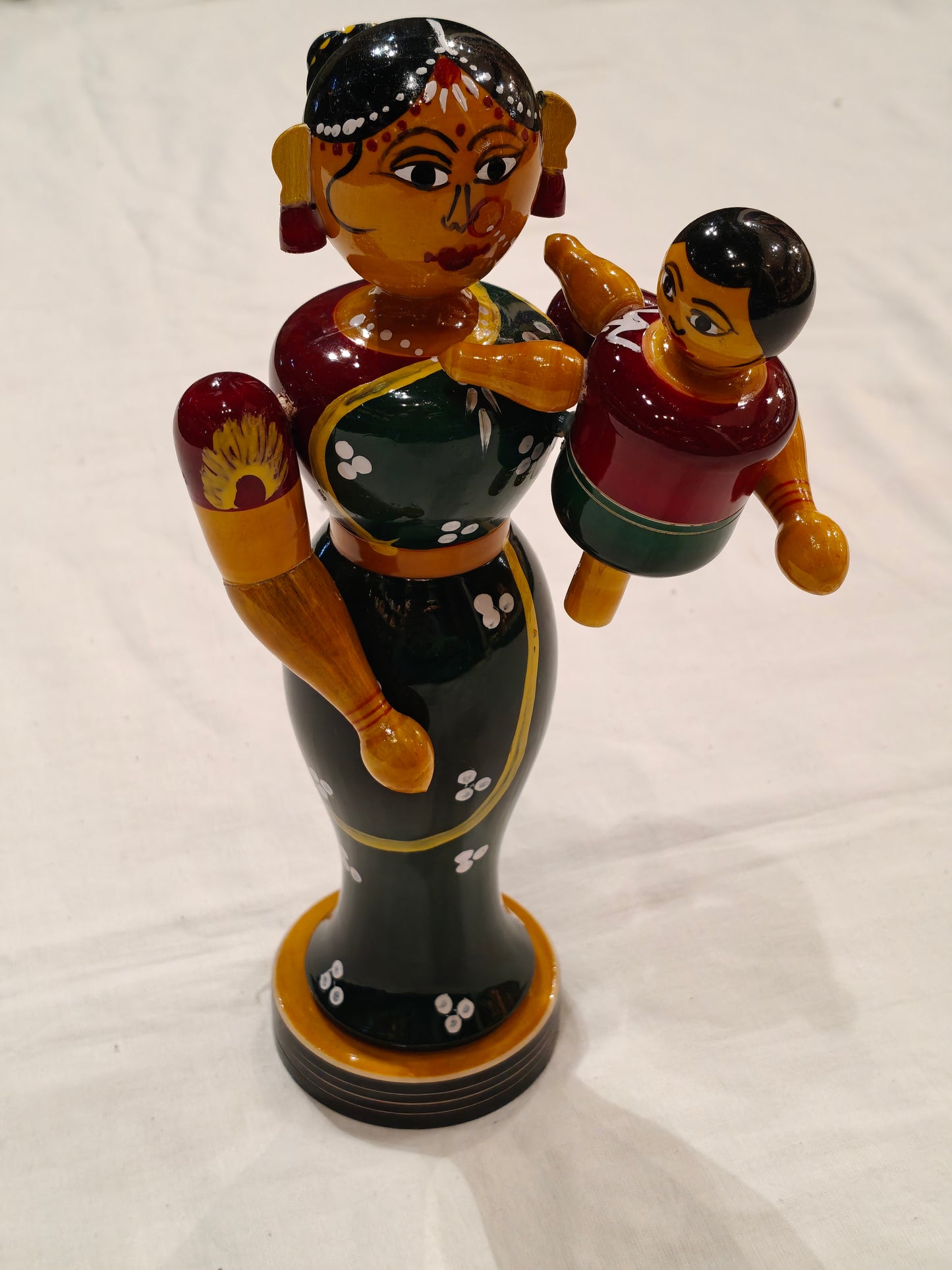 Mother carrying her baby - handcrafted wooden decor