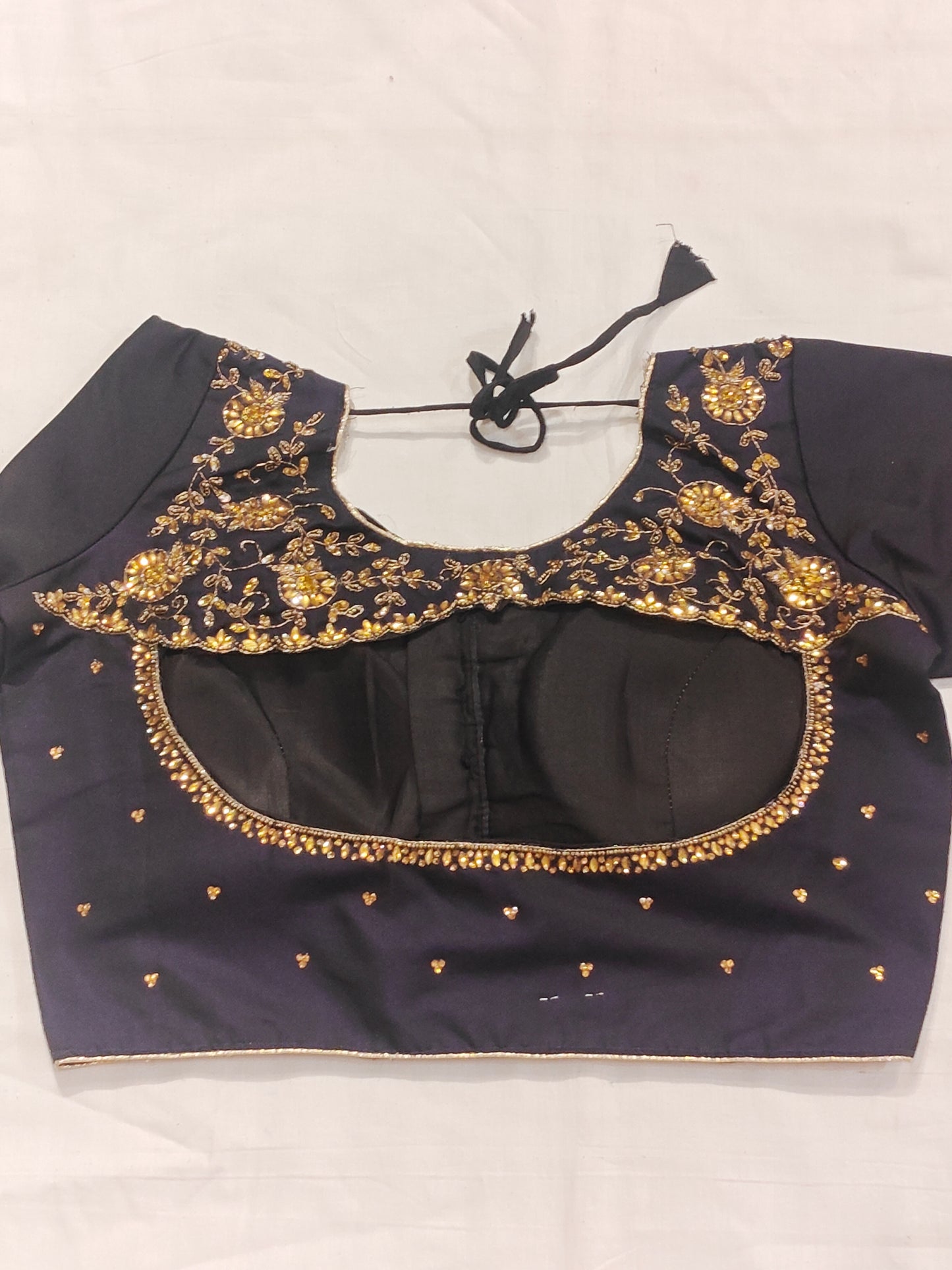 Art silk blouse with stone work and hand embroidery on back