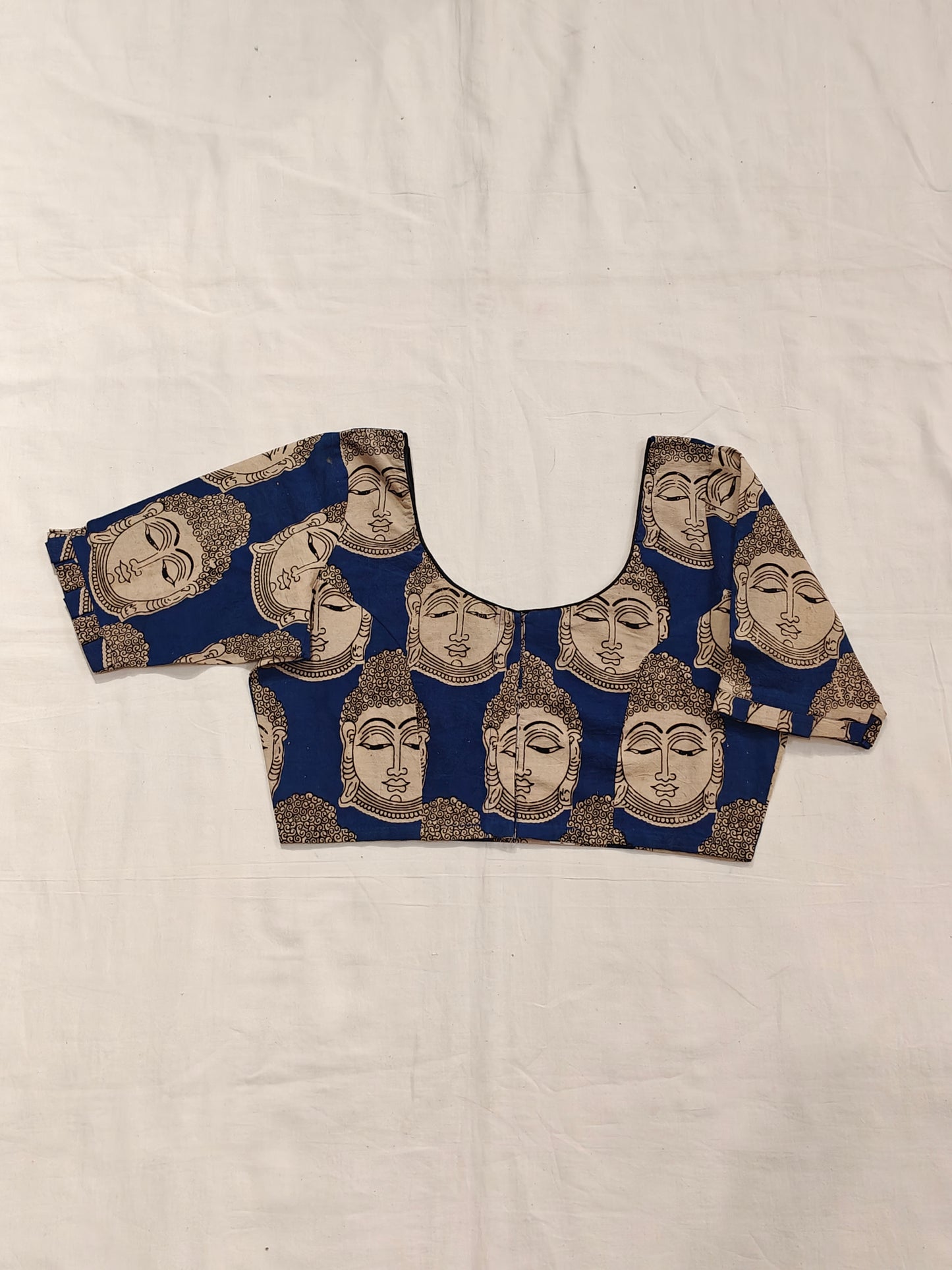 Buddha handblock printed blue cotton blouse