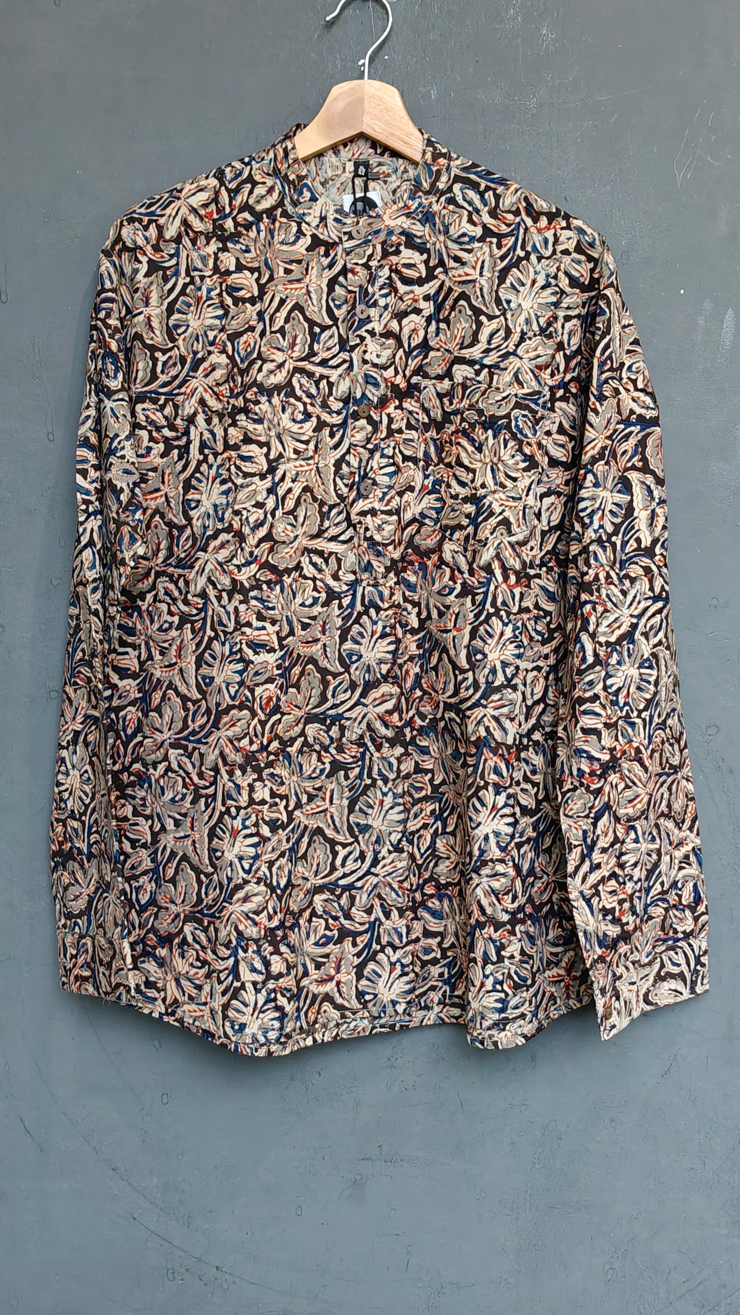 Brown n blue floral kalamkari cotton shirt for men
