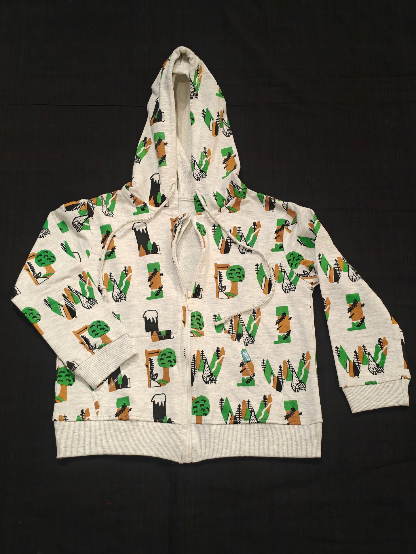 Light grey hoodie for kids with forest prints