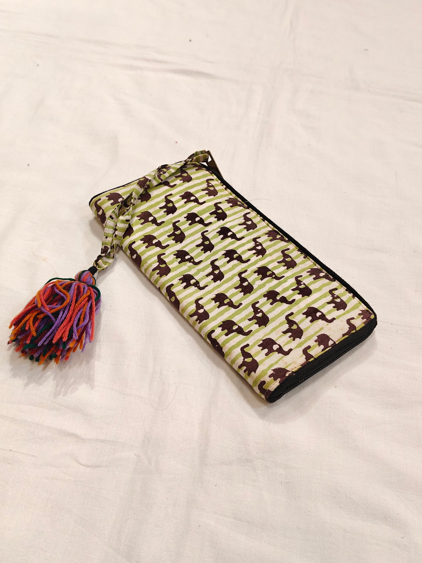 Green n white stripes Handblock printed cottonfabric ladies wallet
