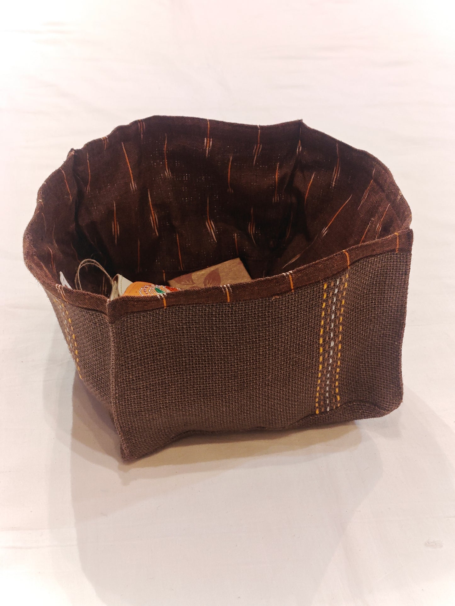 Jute and cotton hand crafted reversible organizer