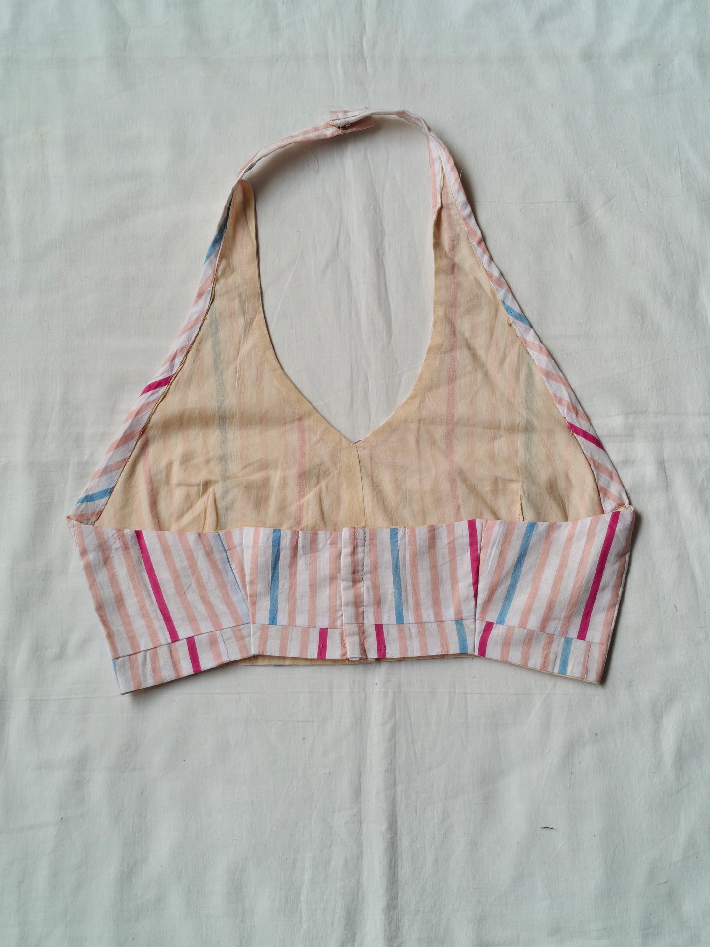Peach and white stripes halter neck cotton blouse