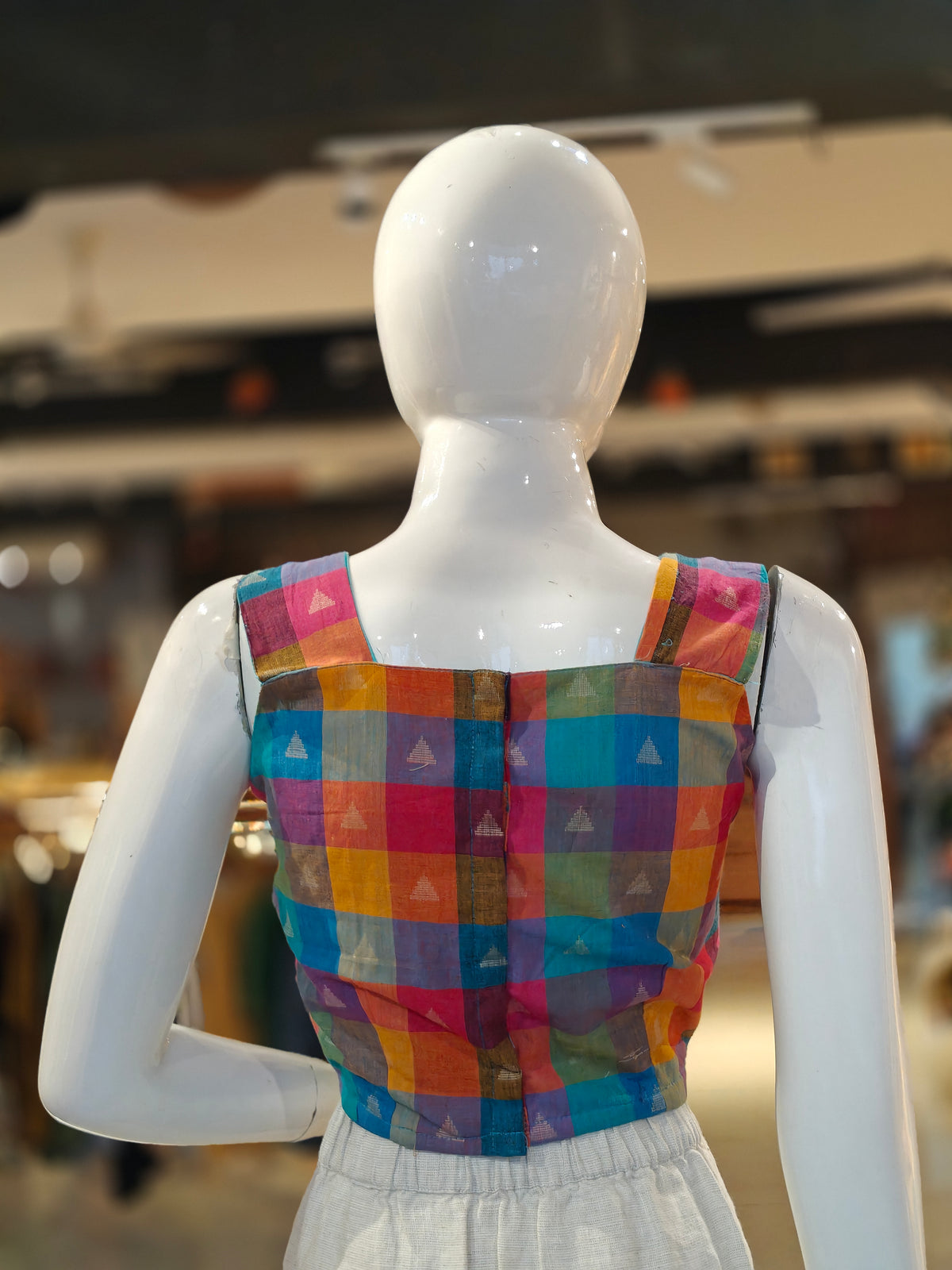 Colorful checkered cotton sleeveless blouse