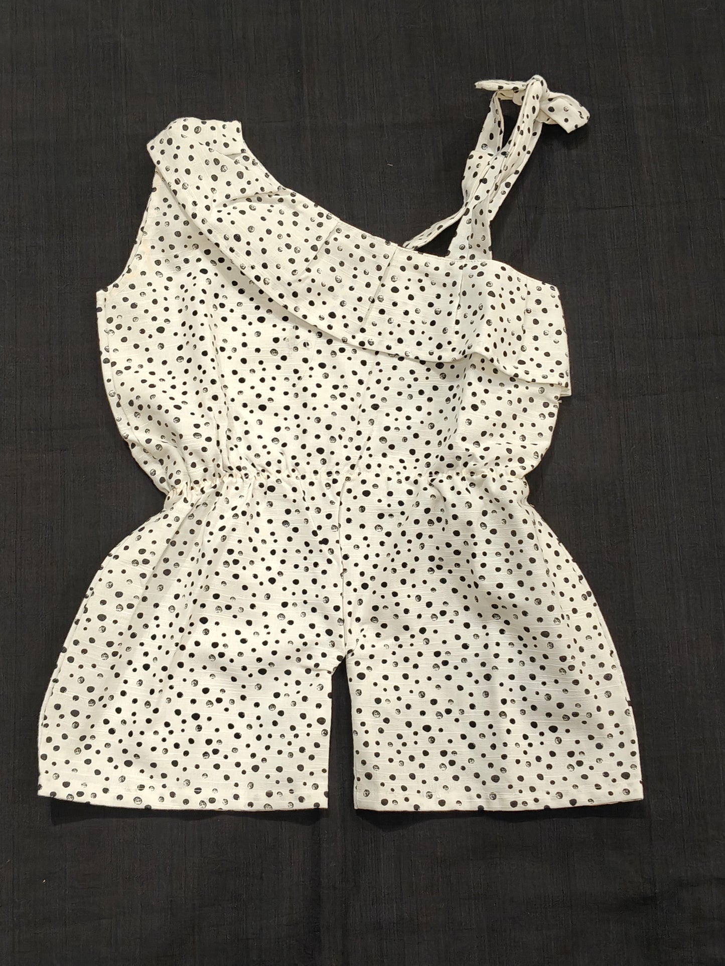 White playsuit with black polka dots for girls
