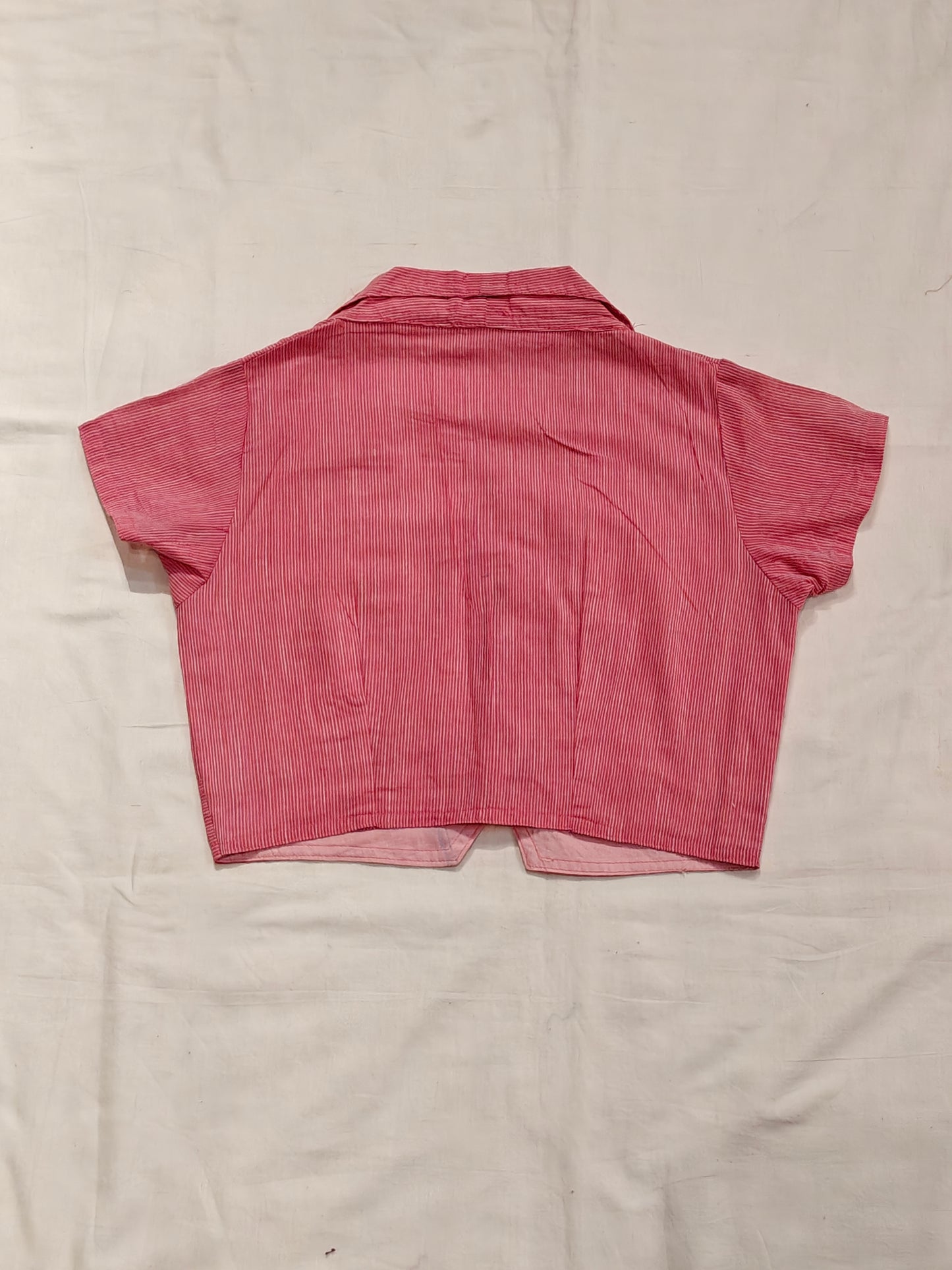 Pink striped collared handloom cotton blouse