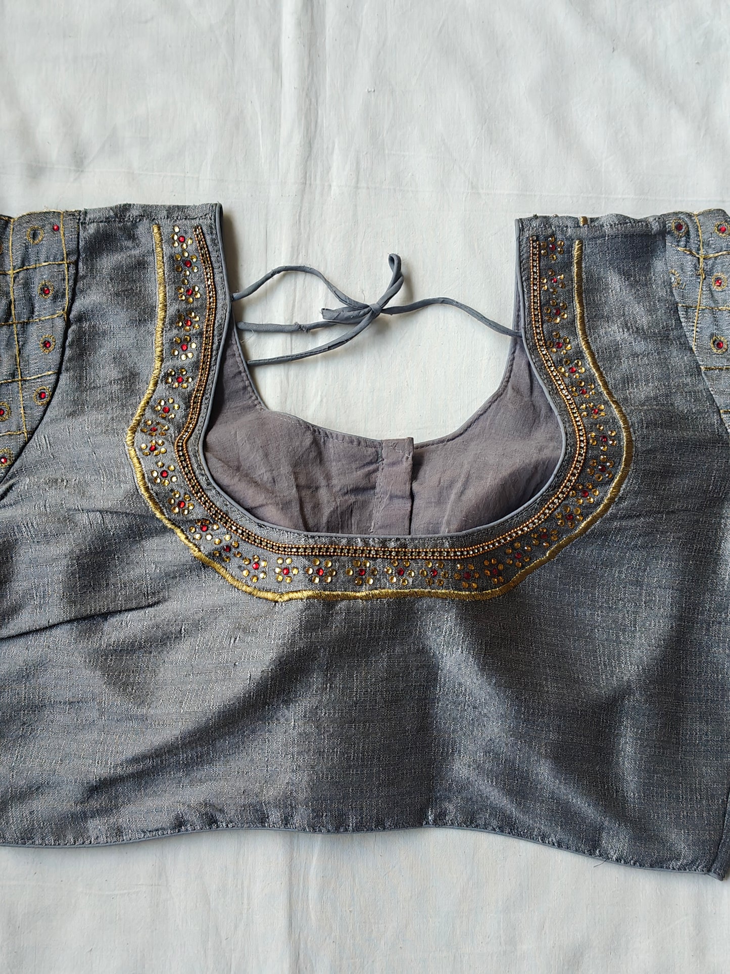Grey with golden embroidery and stone work embroidered blouse