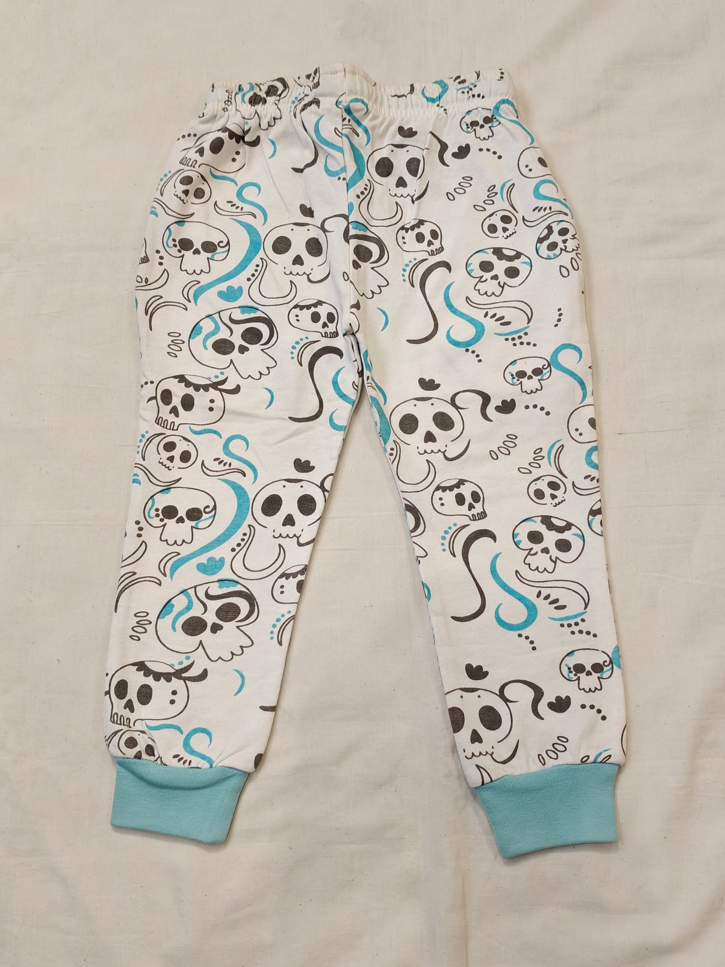 White n blue cotton jogger with skulls print for children
