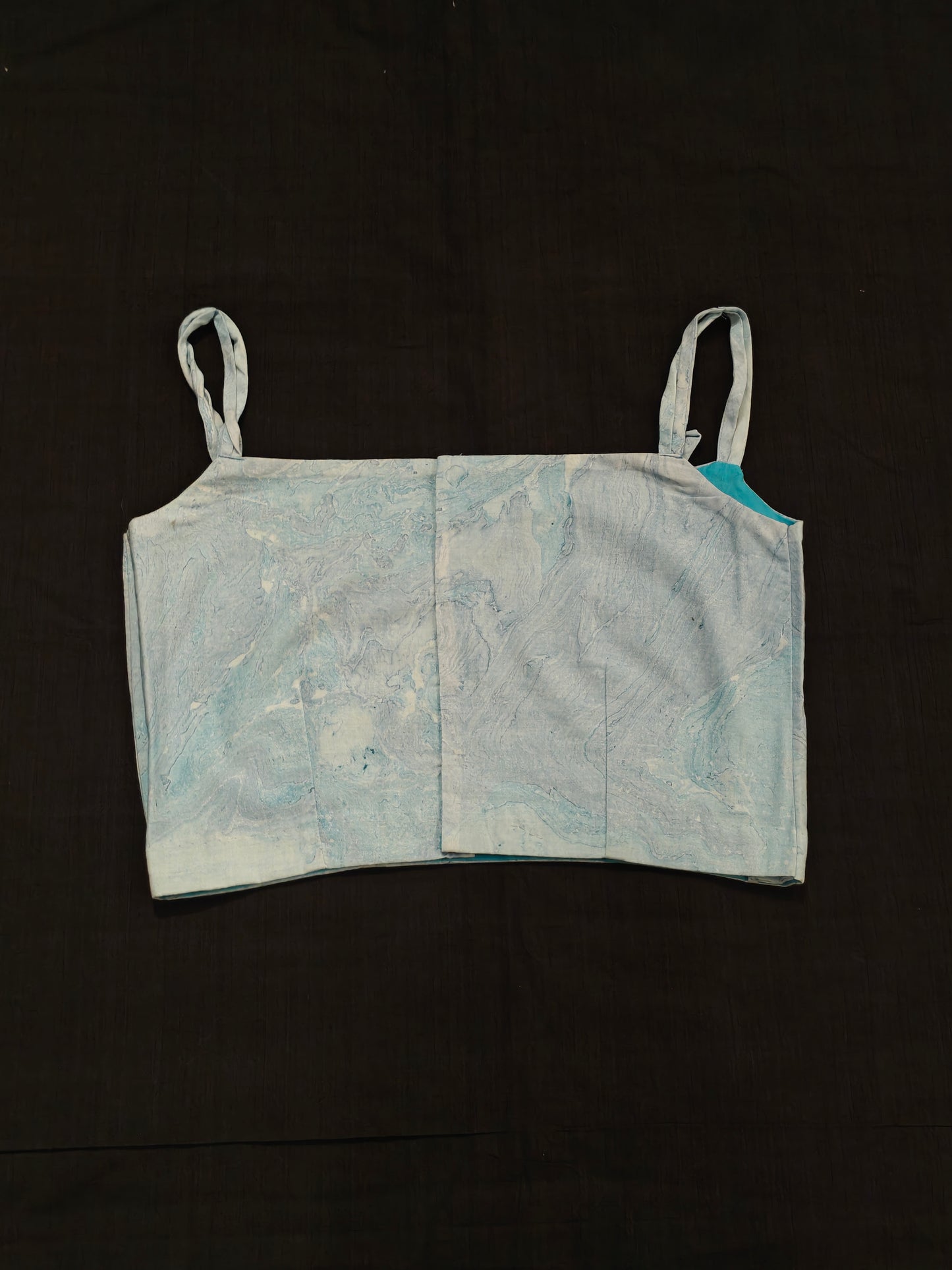 Light blue marble patterned sleeveless handloom cotton blouse