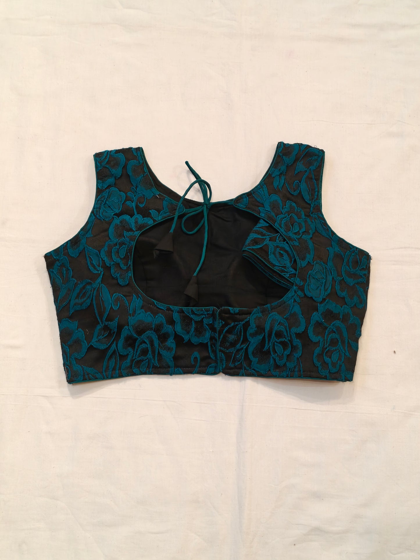 Green on black base sleeveless blouse with back doris