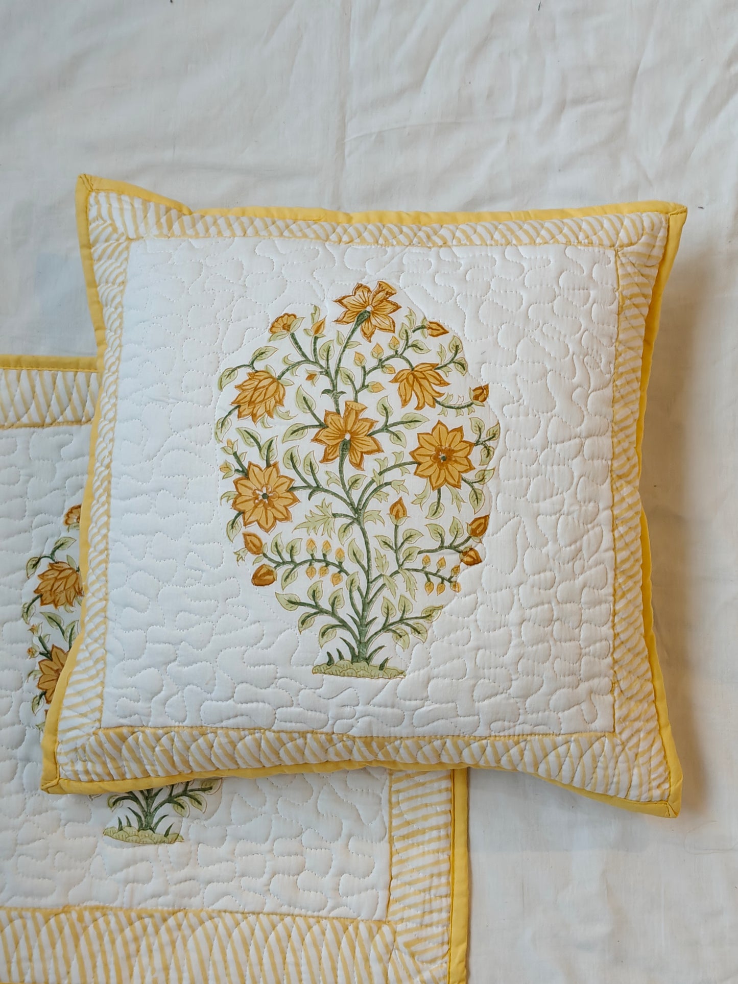 Hand block printed quilted 16 x 16 inch cotton cushion cover - single - multiple designs available