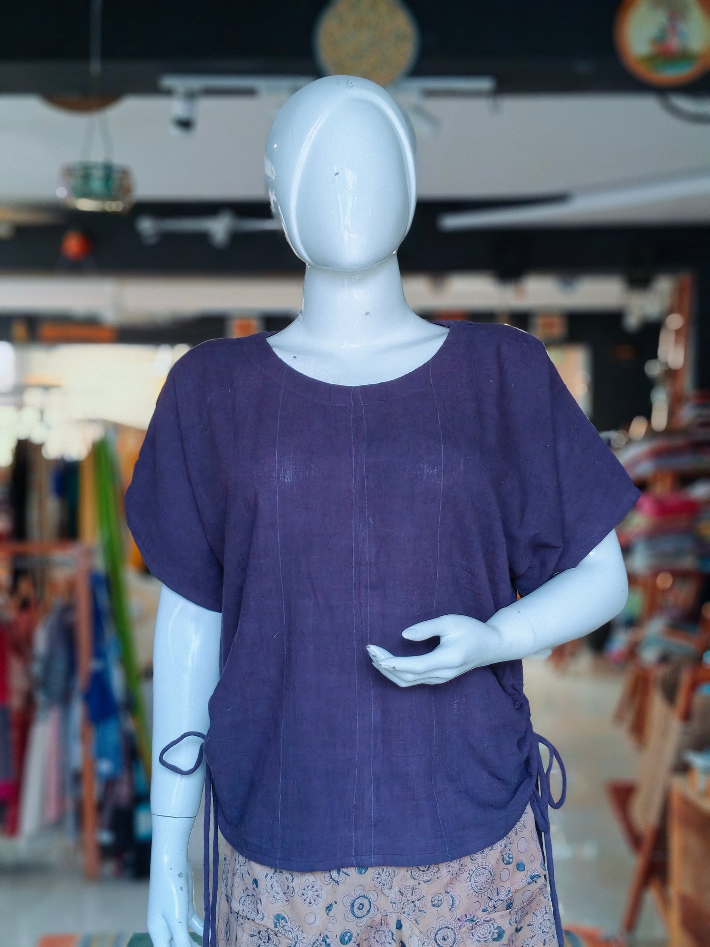Violet kala cotton handloom top with side pull drawstrings
