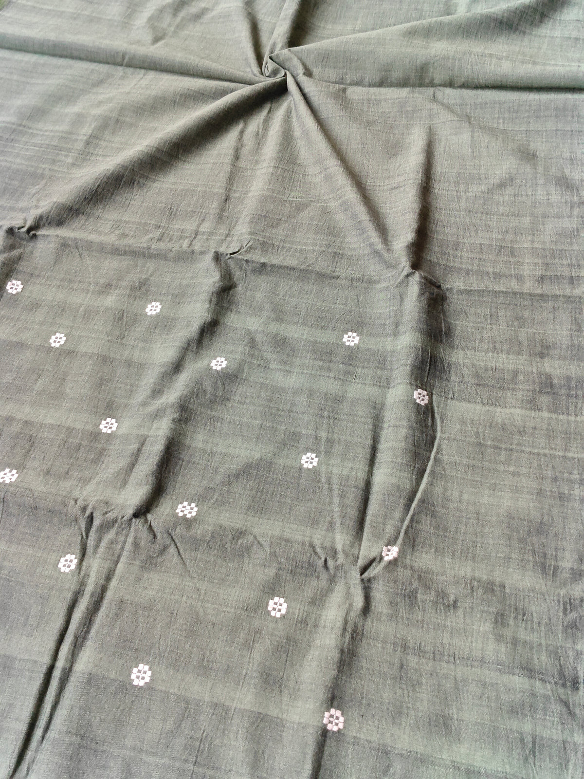 Assam handloom cotton unstitched suit material (5.5 meters) with white flower motifs - multiple color options available