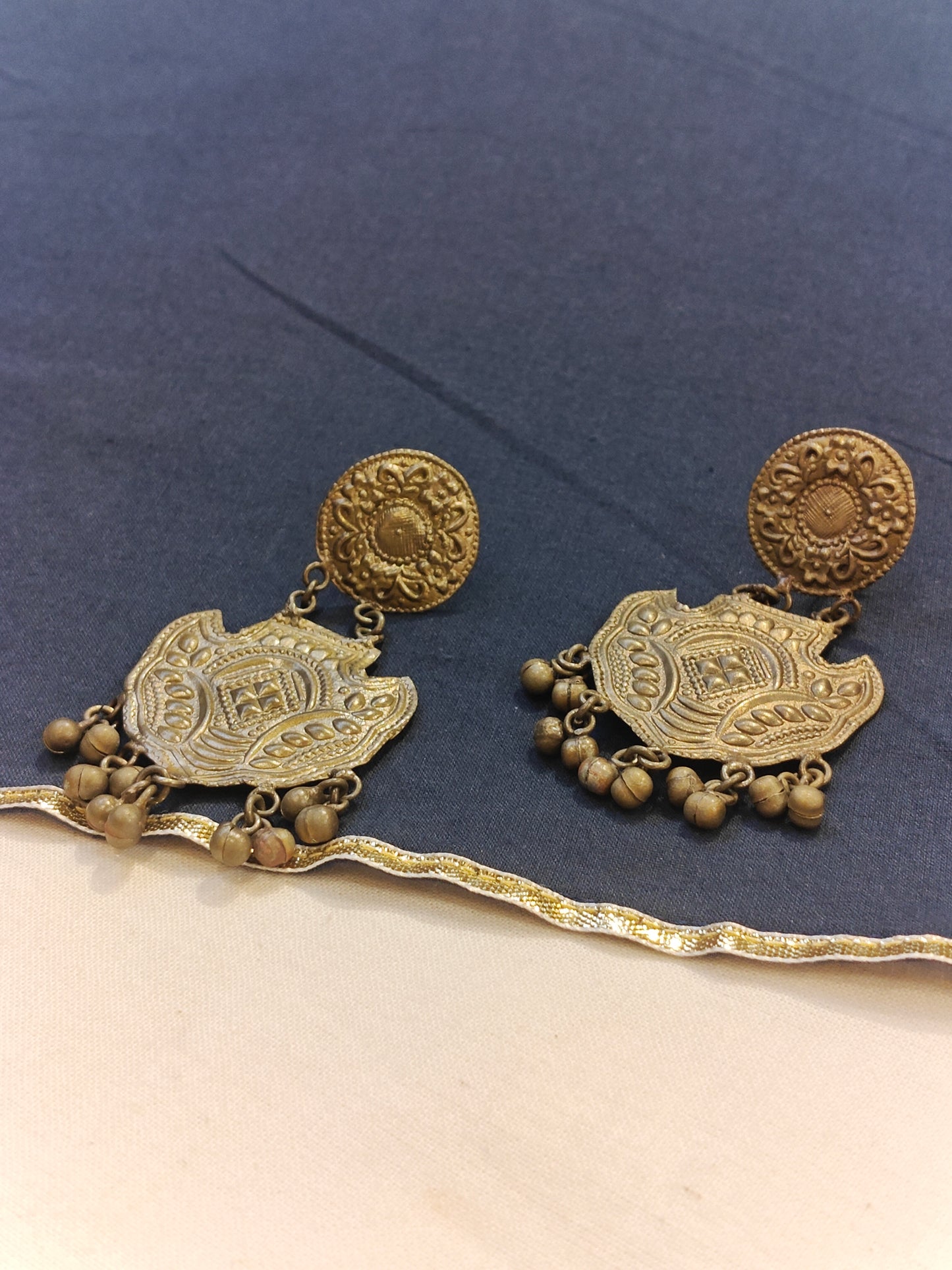 Gold plated stud earrings with ghungros - handcrafted