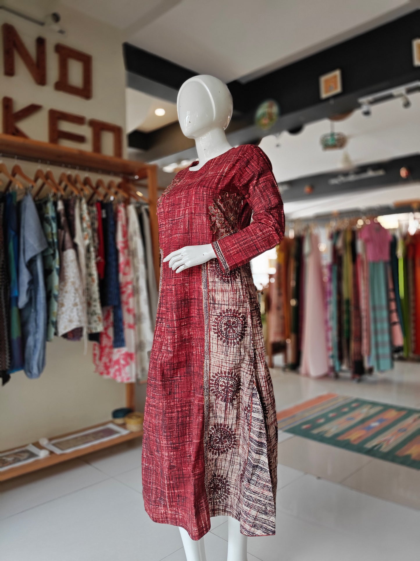 Black n maroon printed and embroidered beads dress