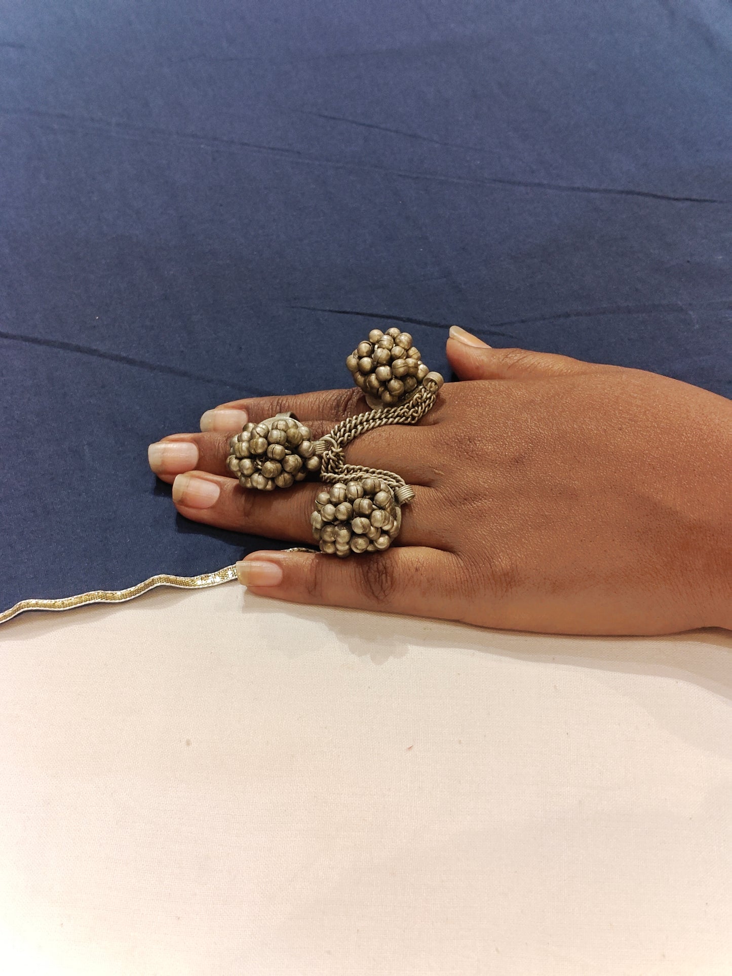 Triple finger ring / teejh with ghungroos - handcrafted