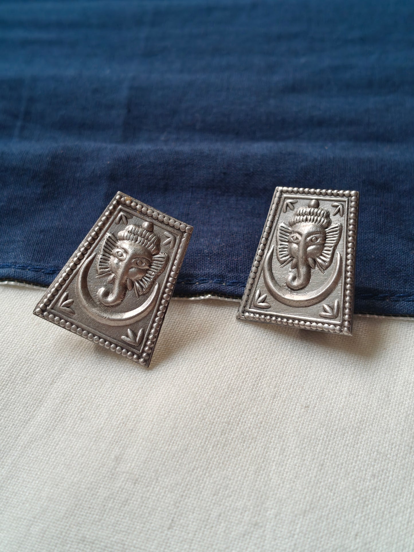 Ganesh in rectangle stud earrings in 92.5 sterling silver