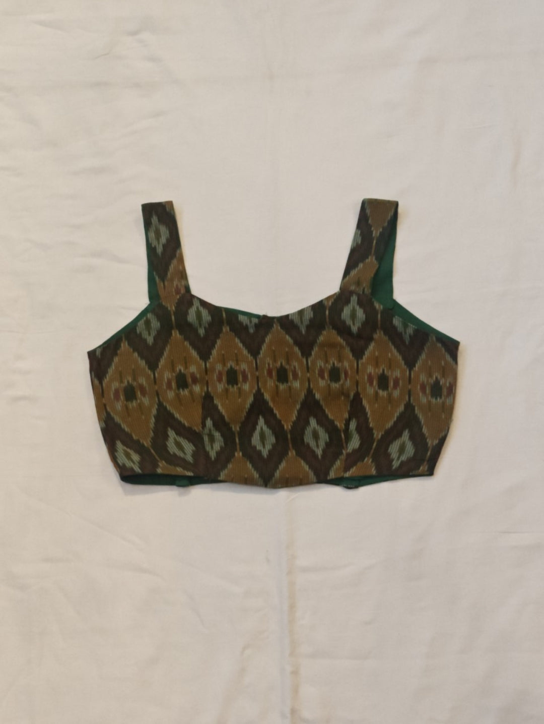 Green mercerized cotton ikat handloom blouse
